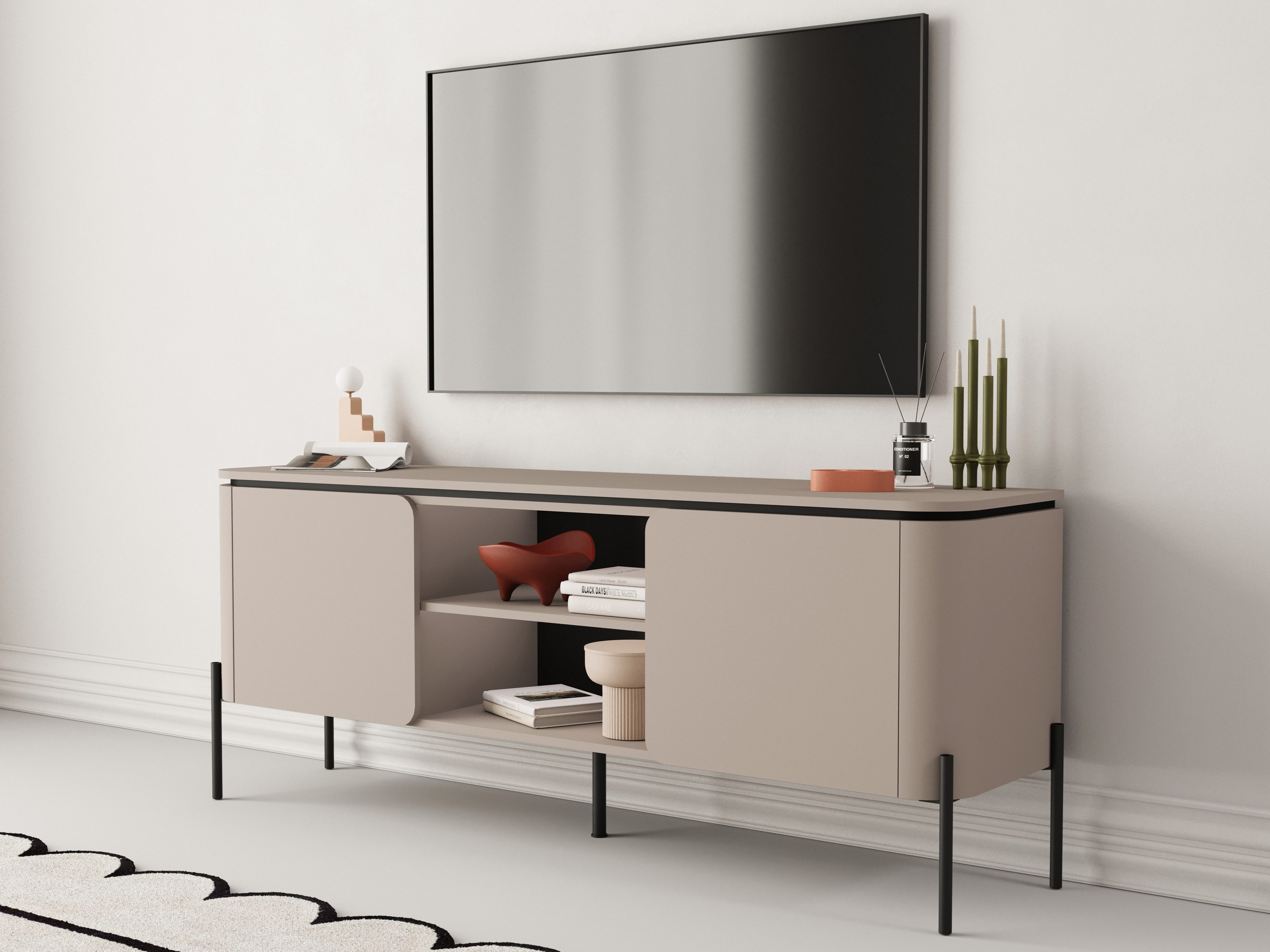 Compleo TV-Schrank mit 2 Türen Dunkelbeige NOREA, Zeitlos design