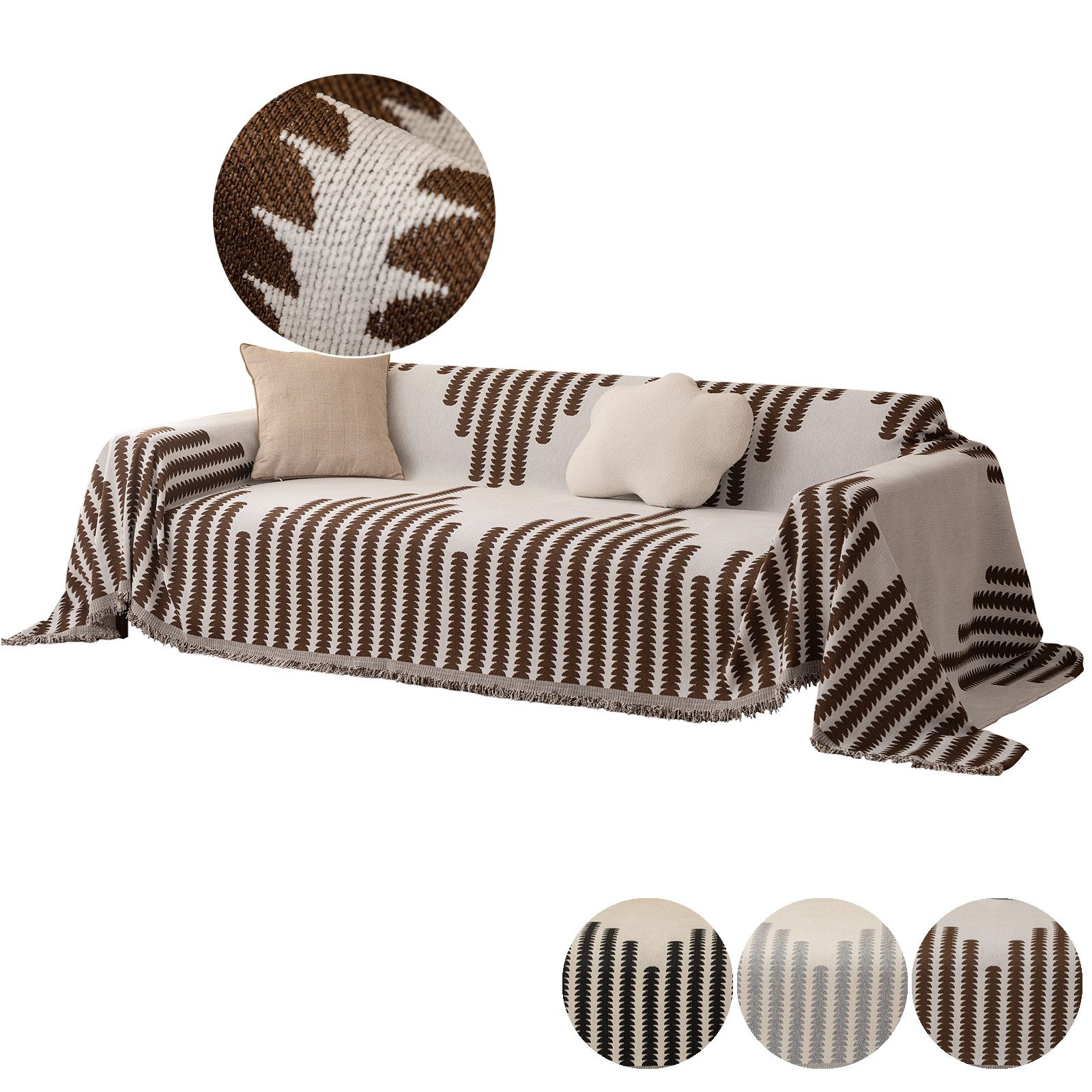 Jibenhome Sofahusse Weich Sofa Deckenbezug Couchbezug, Geometrische Sofadecke mit Quasten