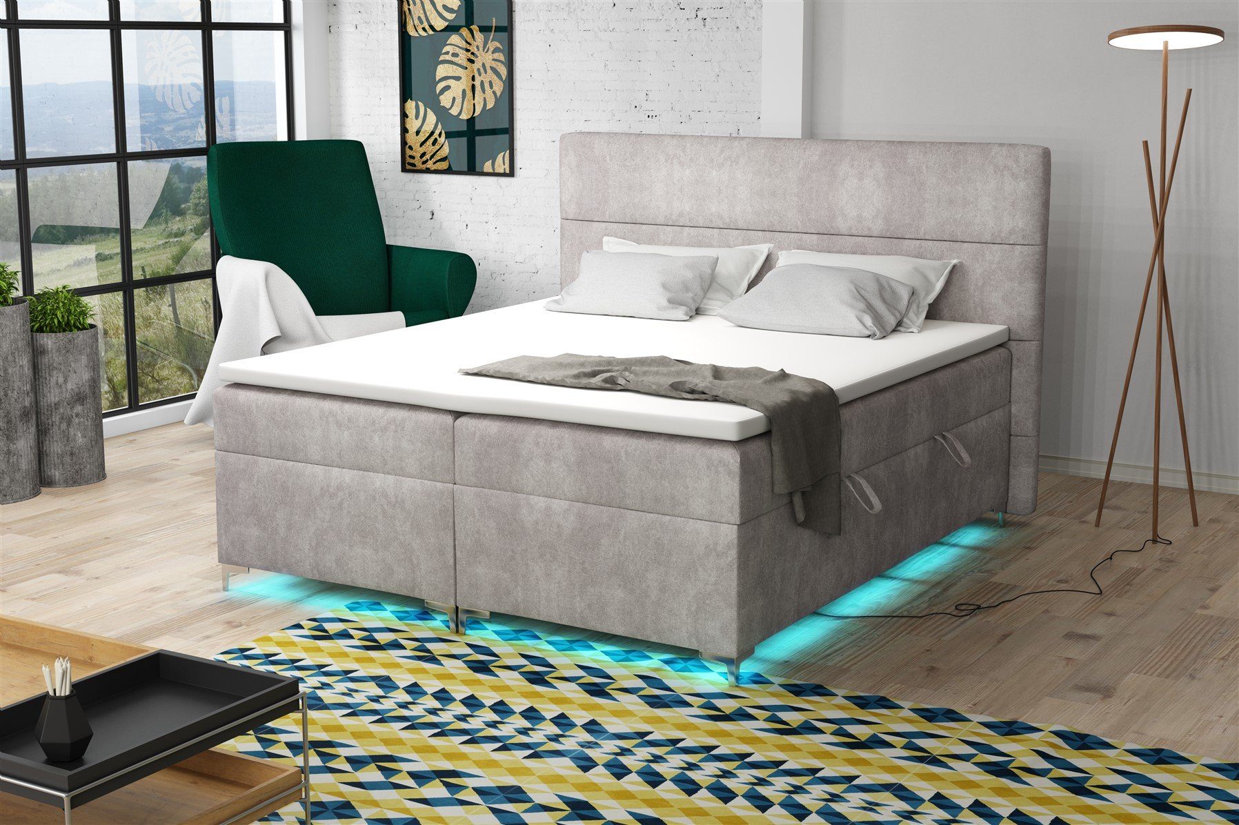 Fun Möbel Boxbett Schlafzimmerbett CANELA Kunstleder inkl. LED-Beleuchtung (inkl. Kaltschaumtopper), LED-Beleuchtung