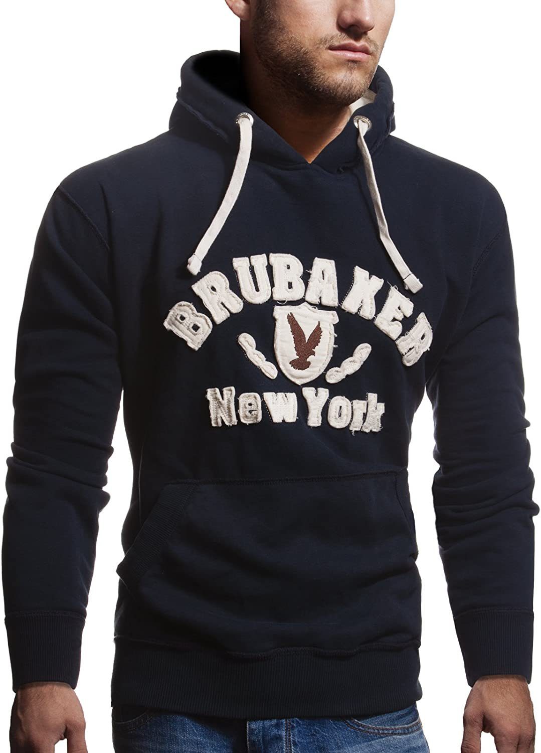 BRUBAKER Kapuzensweatshirt Herren Sweatshirt mit Kapuze - New York Eagle (1-tlg) Sweater mit Kängurutasche und Adler Logo Blau Navy