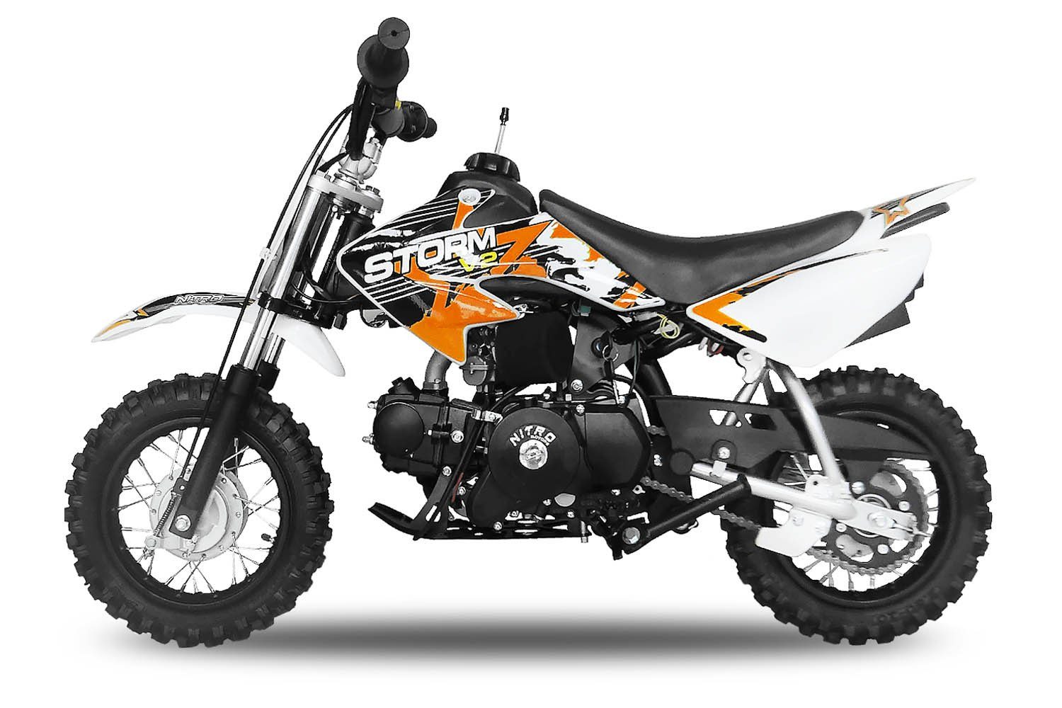 Nitro Motors Dirt-Bike 90cc mini Kinder Dirtbike Storm 10" Crossbike Pocketbike, 1 Gang, Automatikschaltung Orange