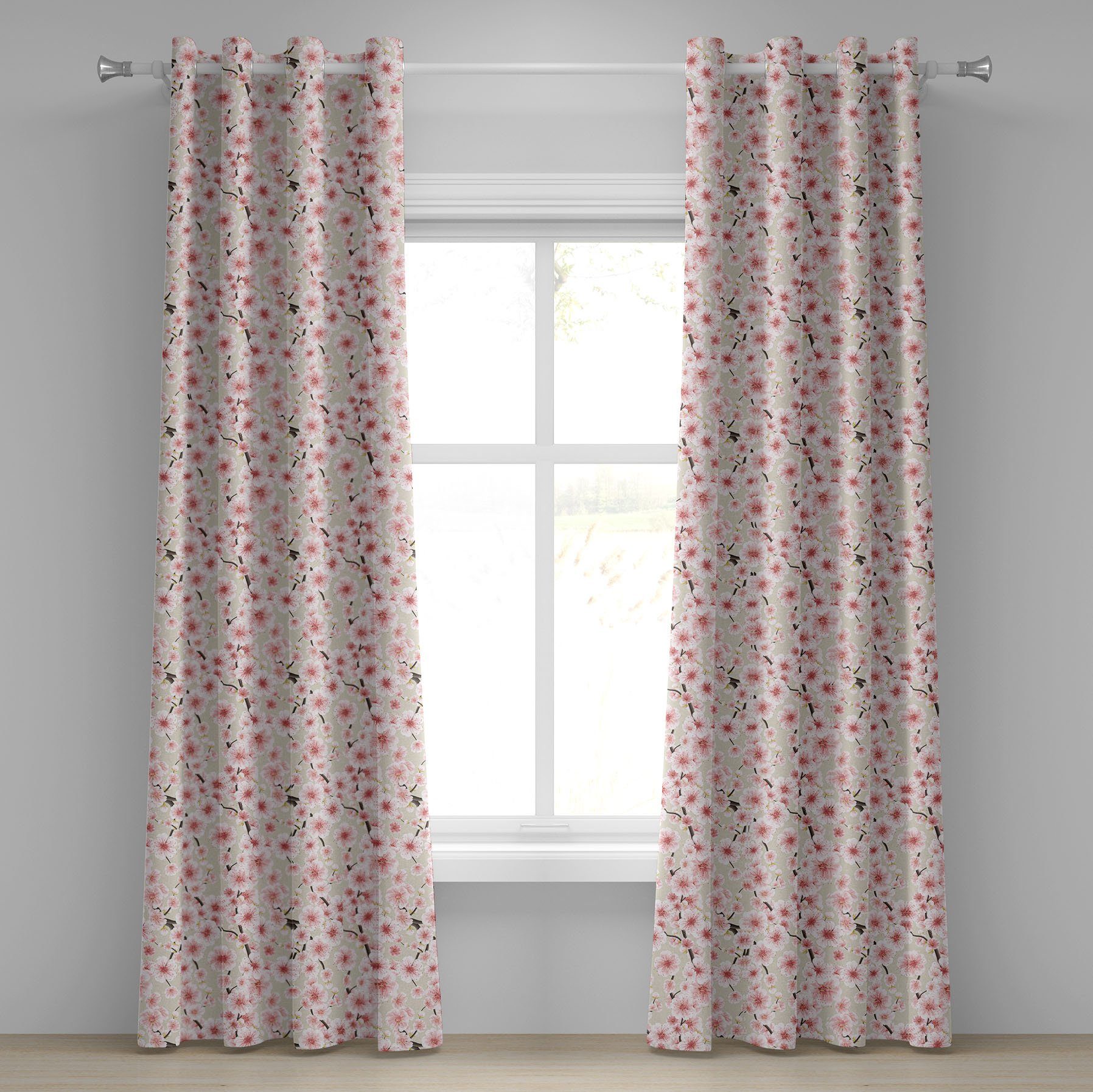 Gardine Dekorative 2-Panel-Fenstervorhänge für Schlafzimmer Wohnzimmer, Abakuhaus, Kirschblüte zufällige Flourish