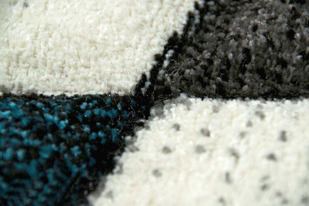 Carpetia Teppich Moderner Teppich Kurzflor Wohnzimmerteppich grau schwarz weiss türkis, rechteckig, Höhe: 13 mm
