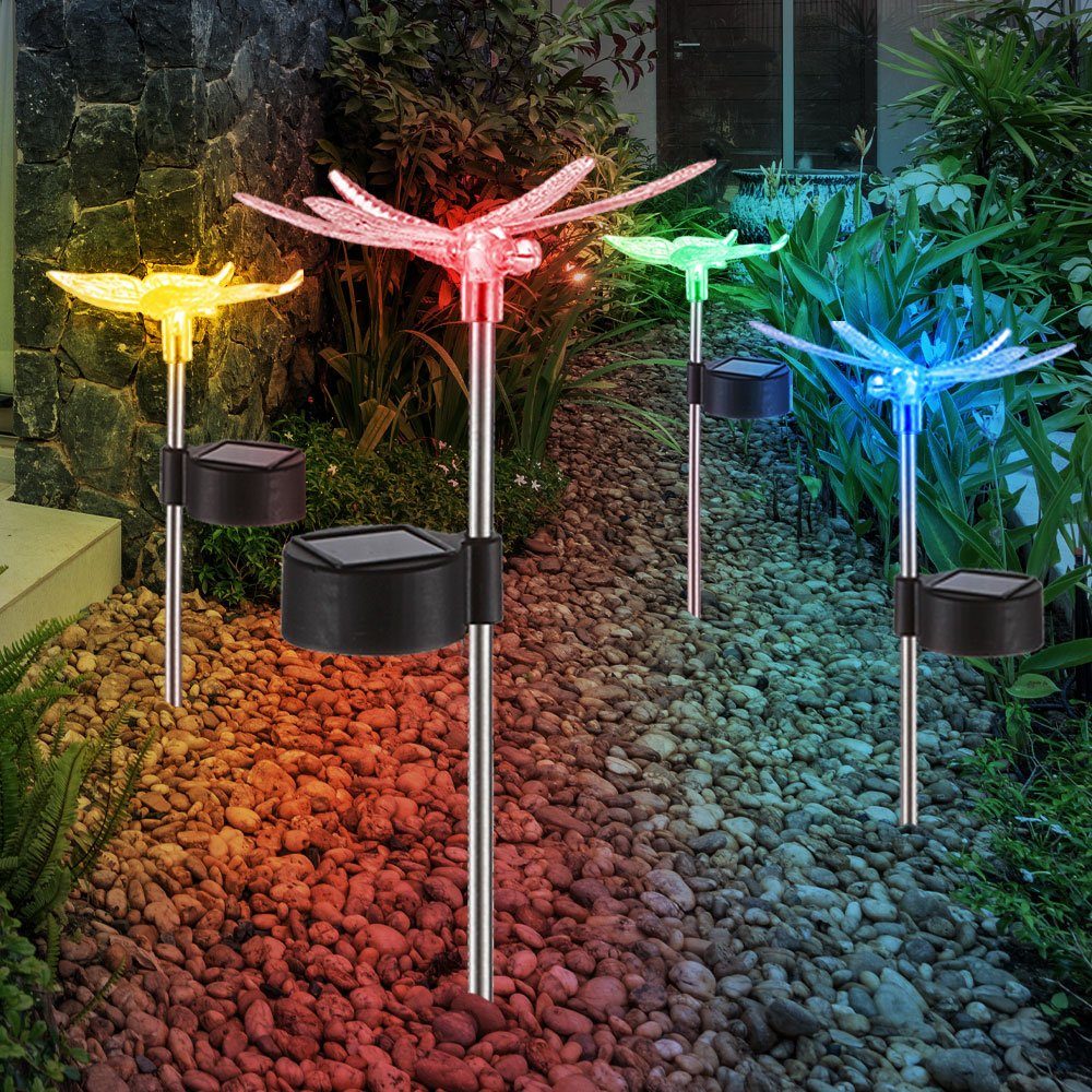 Leuchten 9x Solar Lotoblume etc-shop Gartenleuchte, Steck Lampen fest LED-Leuchtmittel Außen verbaut, Libelle LED