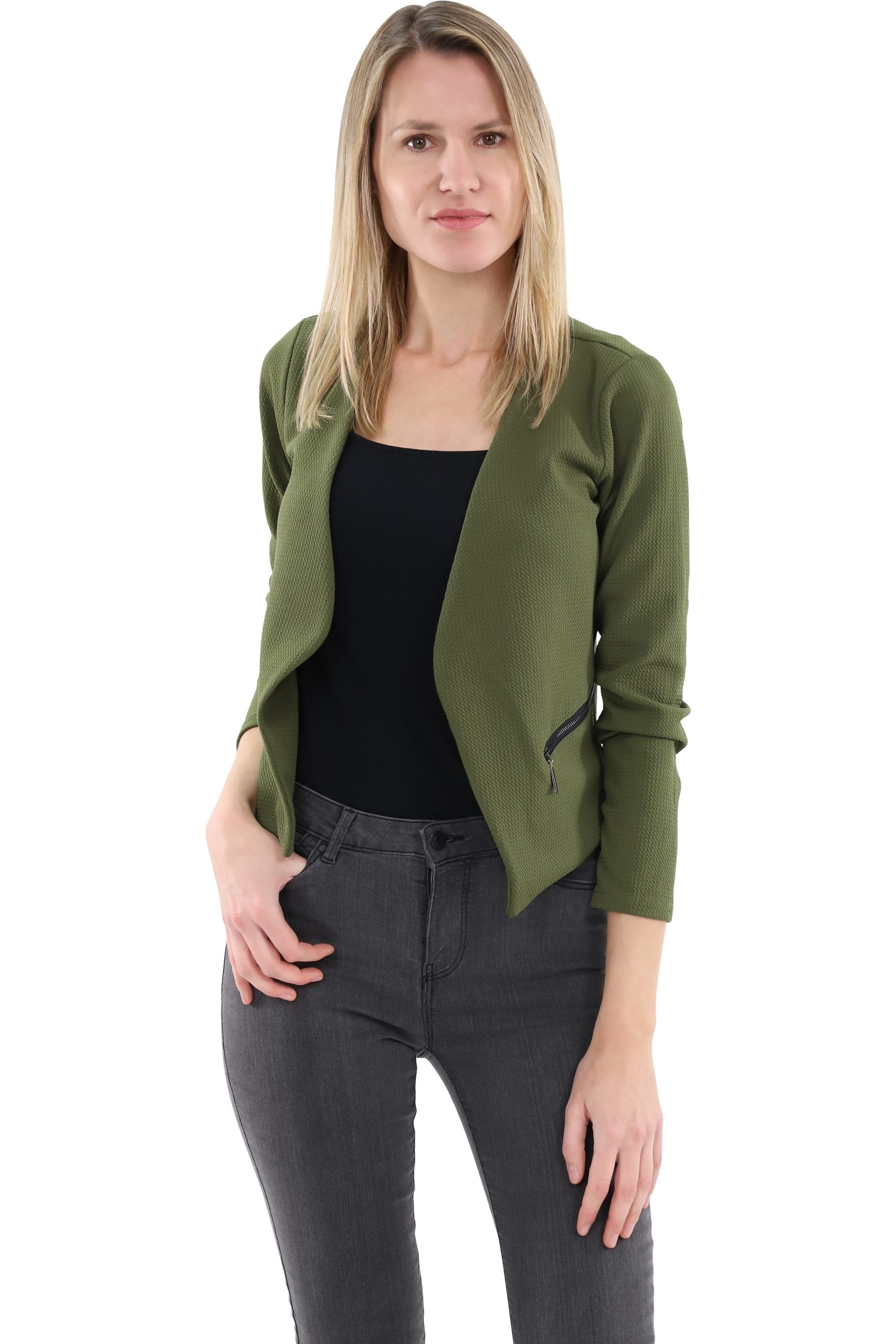 malito more than fashion Jackenblazer malito Damen Blazer ohne Kragen, Sakko im Basic Look, Kurzjacke mit Sweatblazer im Basic-Look