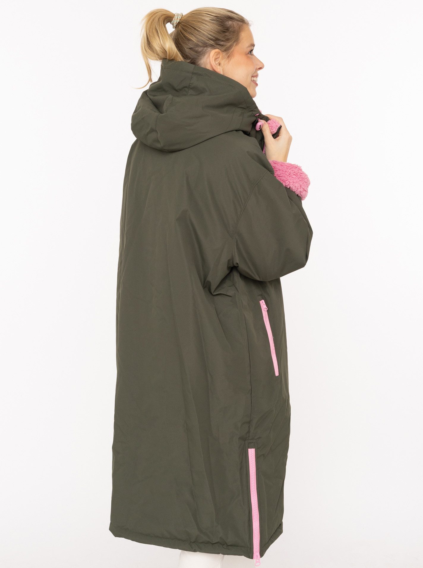 Zwillingsherz Kurzmantel "Oversize Windjacke ZH" seitliche Taschen, Kapuze, Reißverschluss, Teddy Futter, Oversized