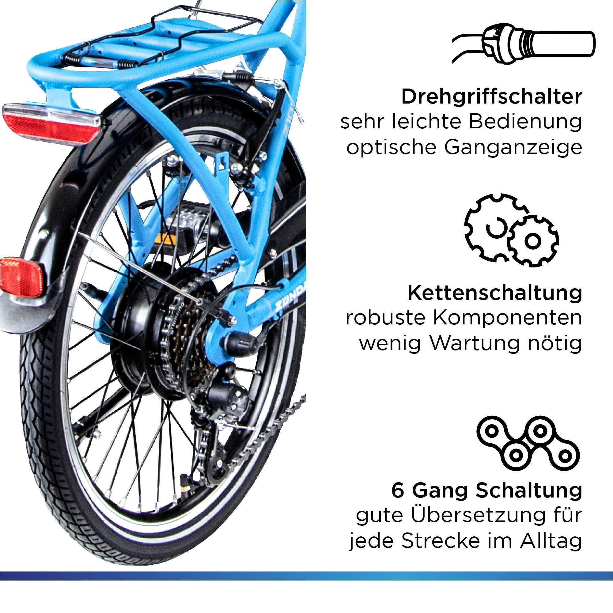 Zündapp E-Bike Faltrad Z101, 6 Gang Shimano Tourney RD-TY300 Schaltwerk, Kettenschaltung, Heckmotor, 270 Wh, Pedelec, Elektrofahrrad für Damen u. Herren
