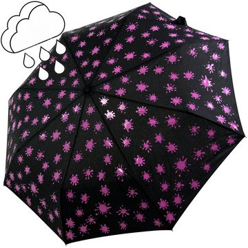 iX-brella Taschenregenschirm Mini Ultra Light - mit großem Dach - extra leicht, Farbänderung bei Nässe - Farbkleckse neon-pink