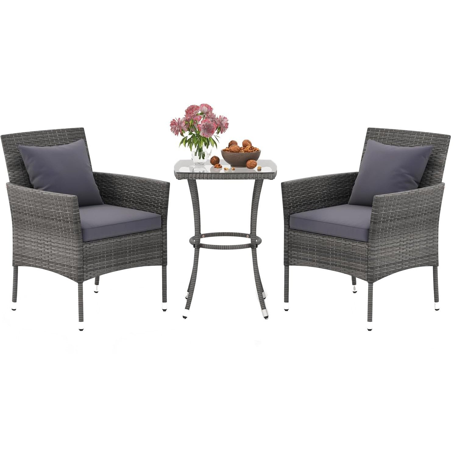 KOMFOTTEU Gartenbar-Set PE-Rattan Gartenlounge-Set, für Innen & Draußen, Grau