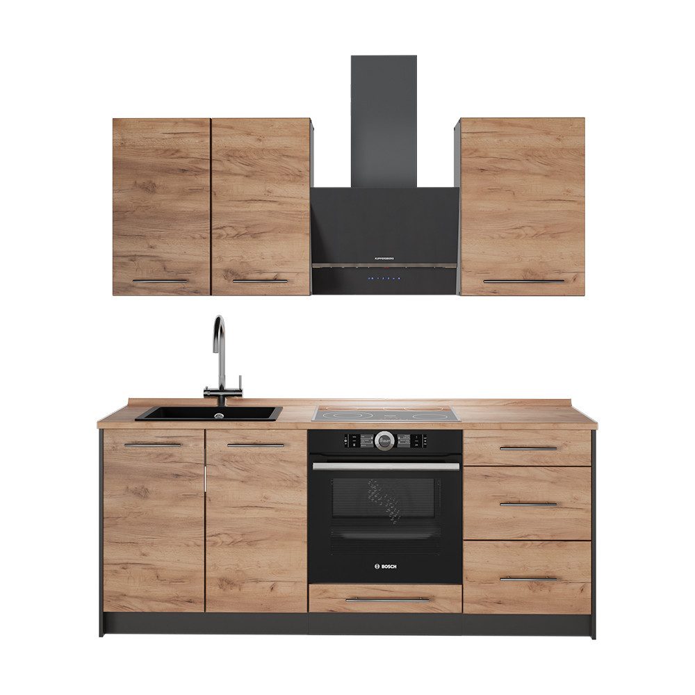 Vicco Küchenzeile Fame-Line, Goldkraft Eiche/Weiß, 190 cm, AP Eiche