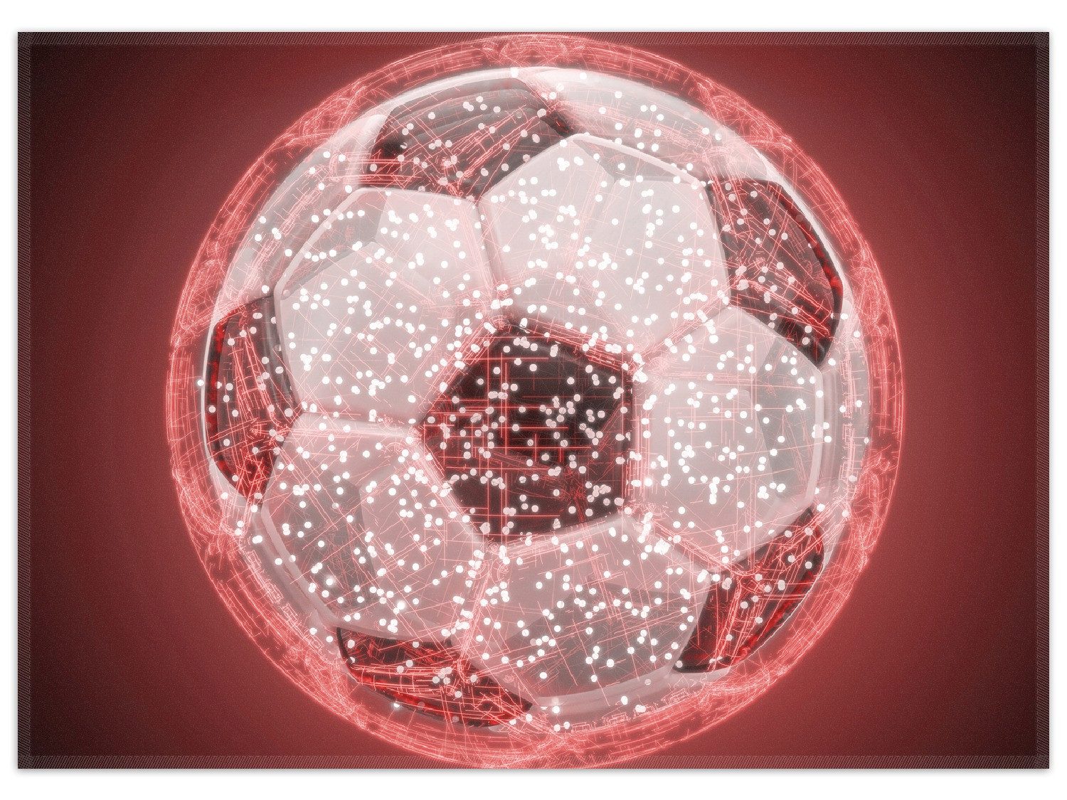 Wallario Teppich Fußball digital - Netzwerk in rot, rechteckig, rutschfest