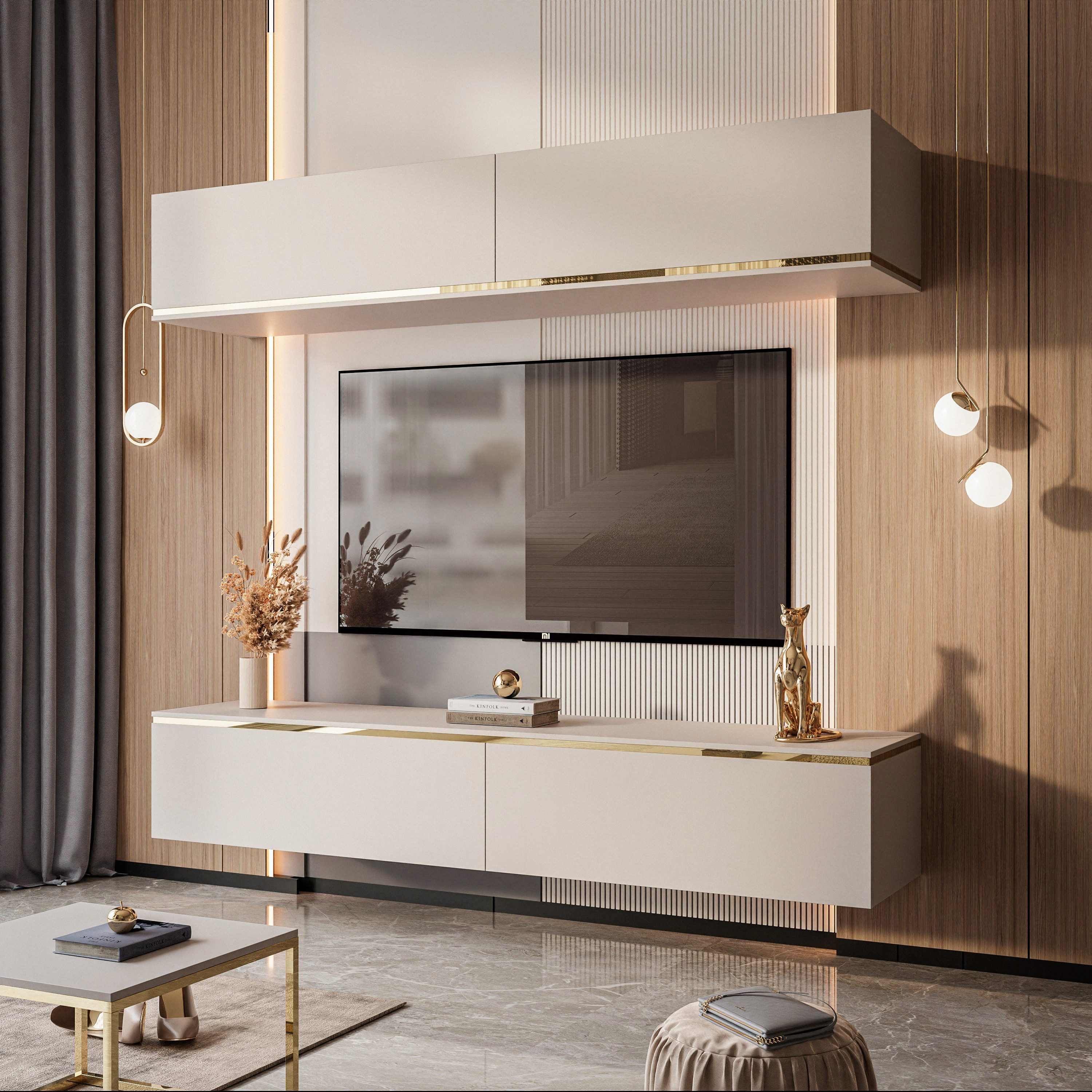 Lookway Wohnwand hängende AURORA Kaschmir mit LED, Fronten in Matt günstig online kaufen