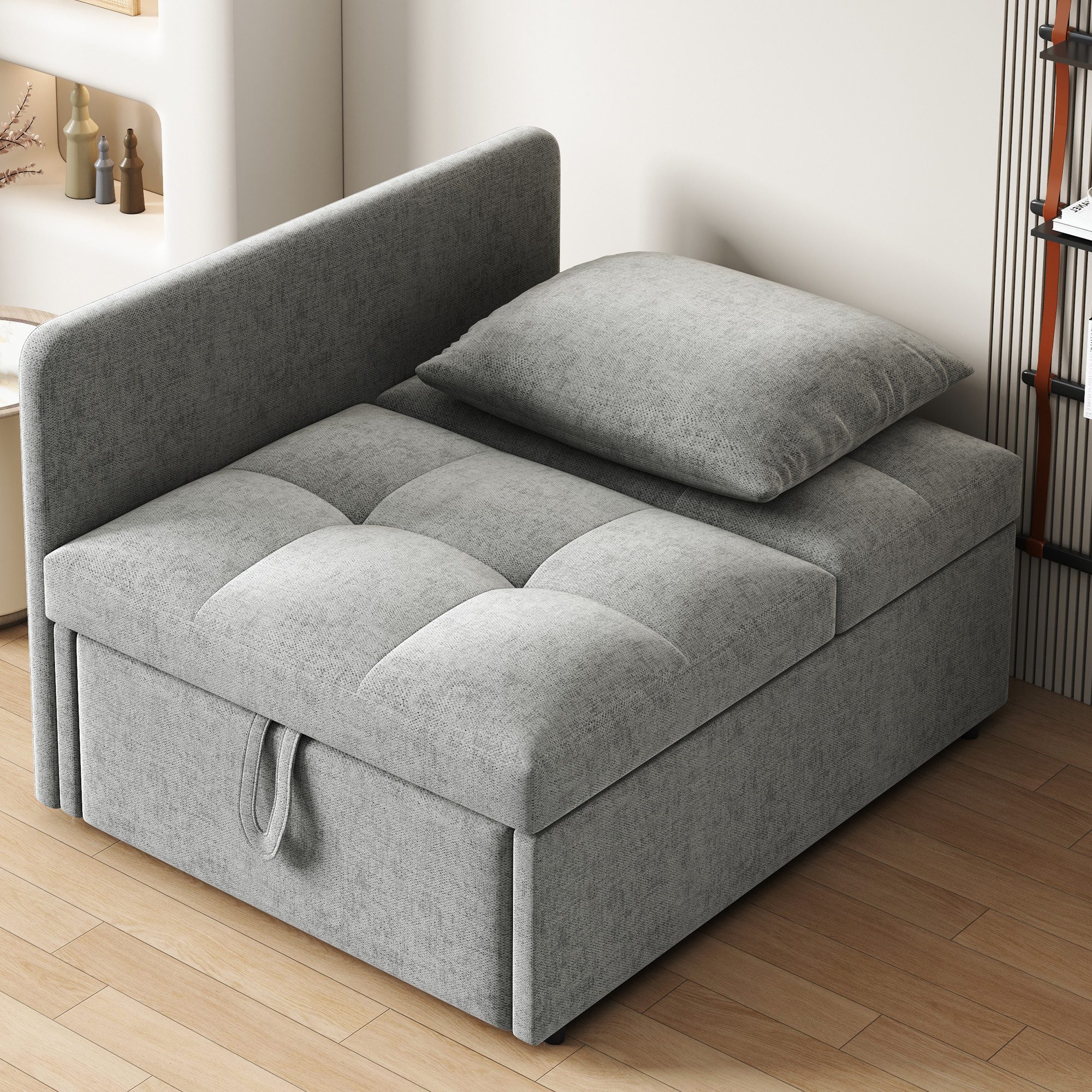 Odikalo Chaiselongue Loungesofa Freizeitsofa Polstersofa Verstellbar Rückenlehne Beige Grau – Bild 2 von 5