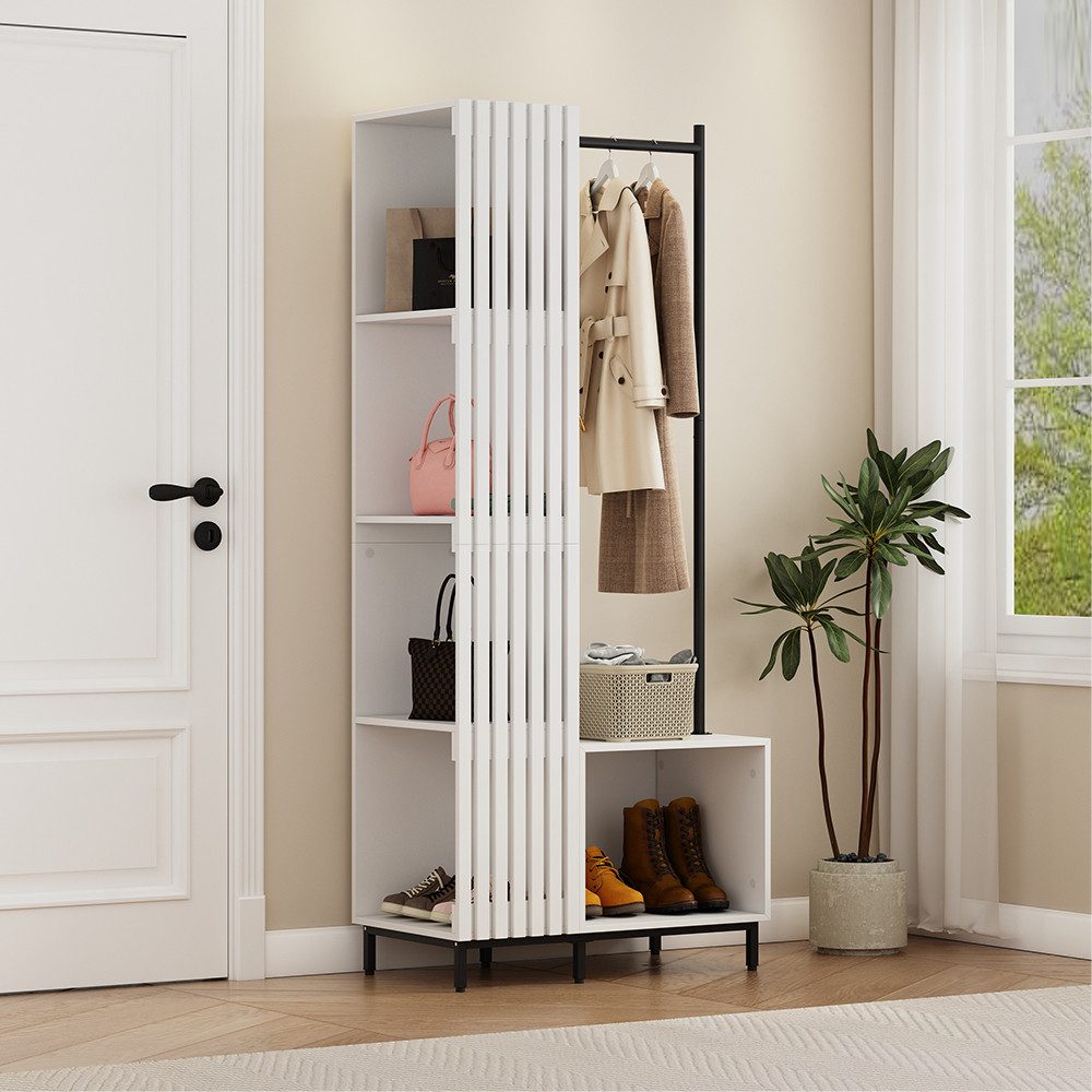 Vicco Garderoben-Set Zinto, Weiß, 80 x 187 cm mit 5 Ablagefächern, (1-St)