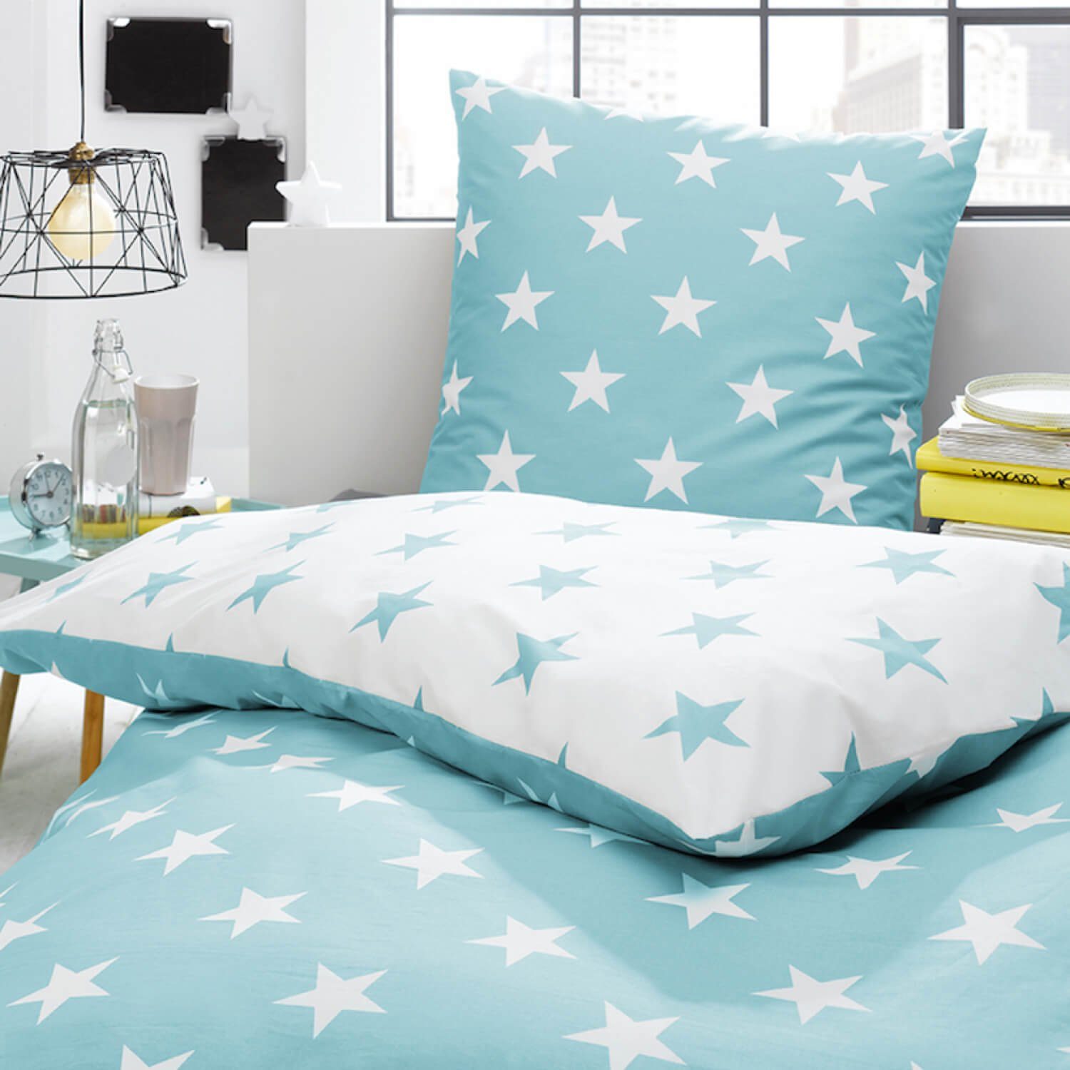 Trend Bettwäsche Sterne Türkis, Perkal, 2 teilig, Himmel, Stars günstig online kaufen