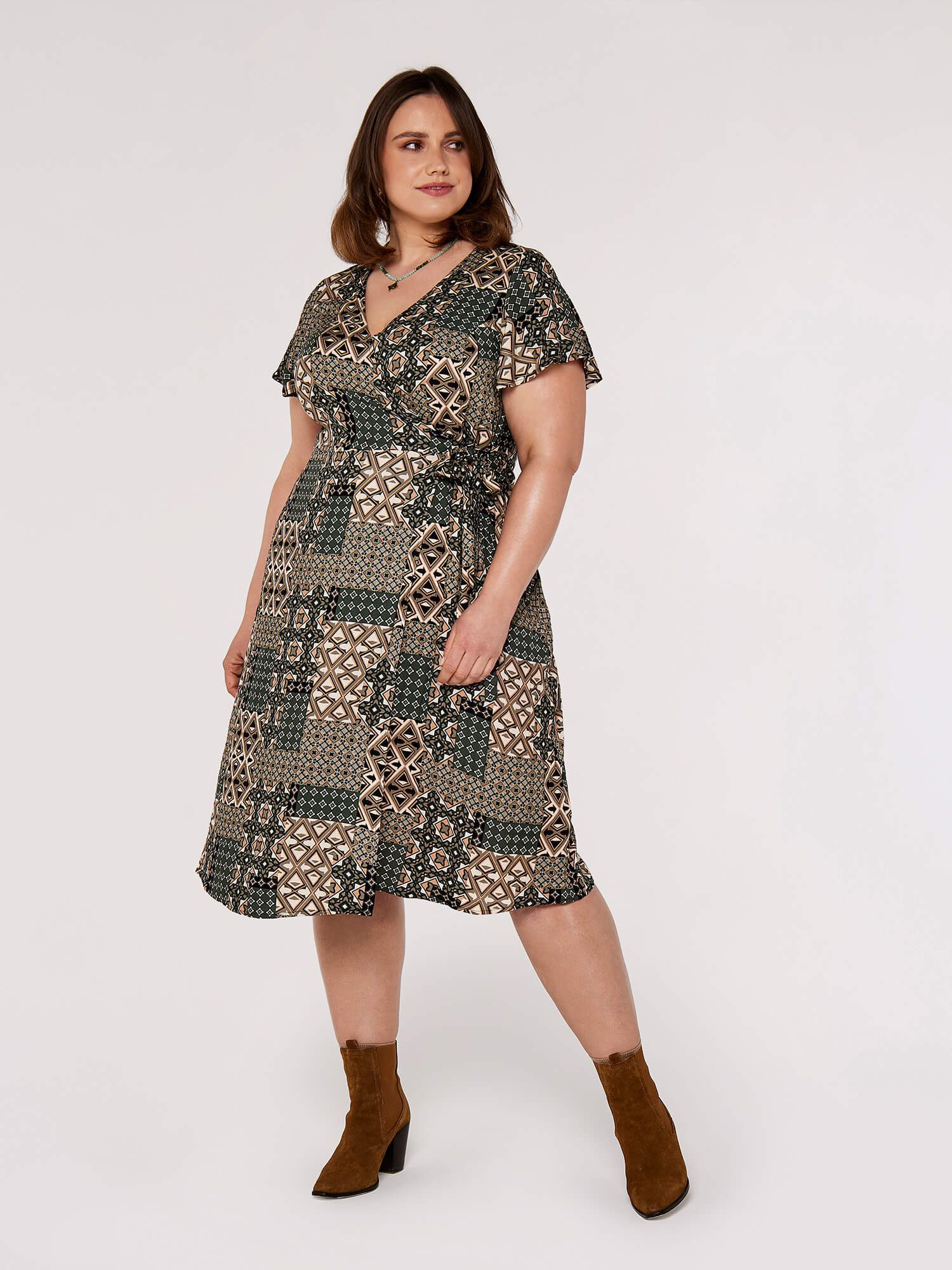 Apricot Druckkleid Retro Wickelminikleid, mit tollem günstig online kaufen