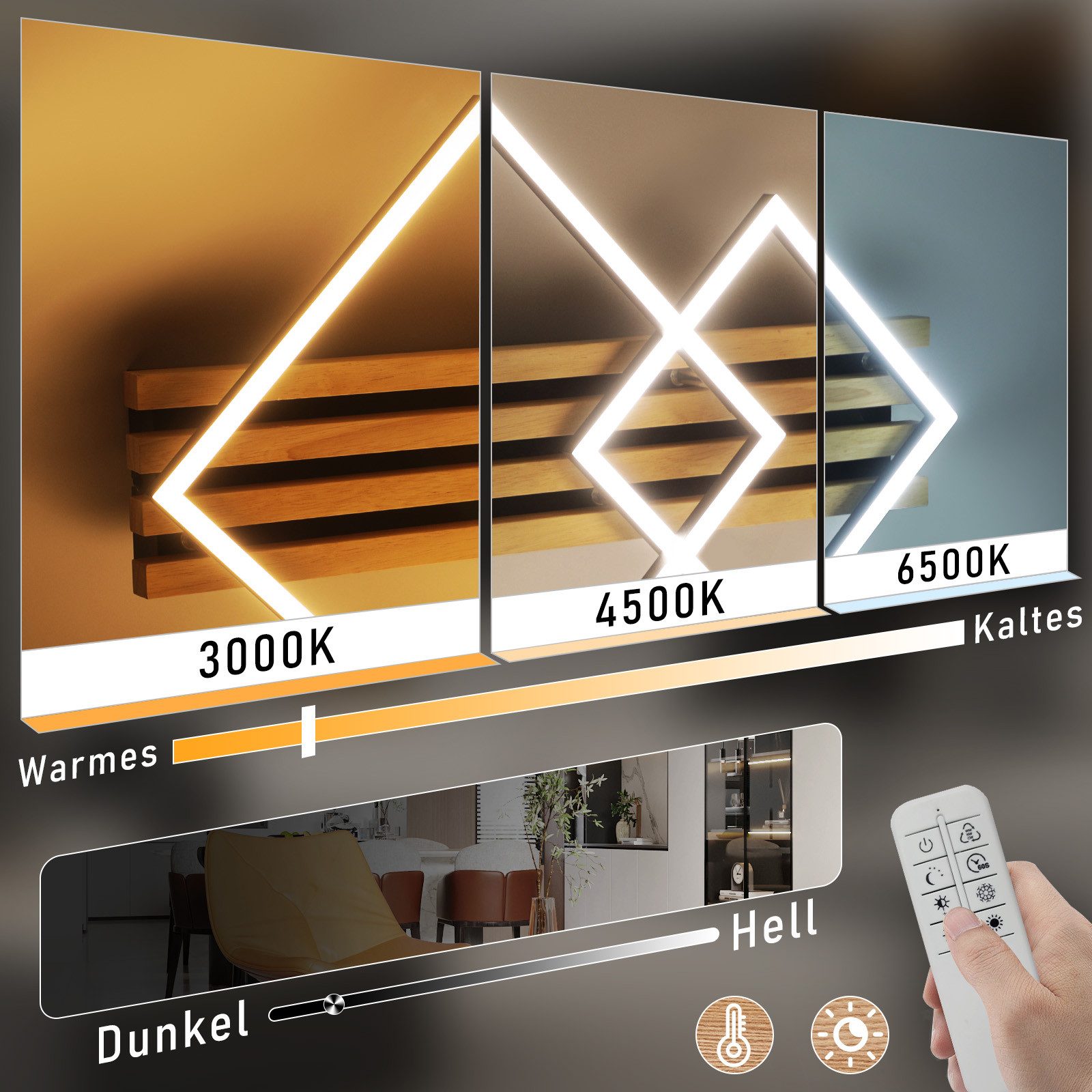 Nettlife LED Deckenleuchte Dimmbar Holz 3 Ringe 46W Modern Deckenlampe 70cm günstig online kaufen