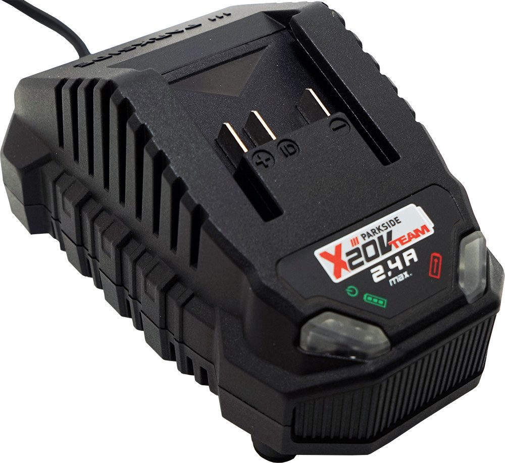Parkside 20V Akku Ladegerät PLG 20 X20V 2,4A (ohne Akku) Batterie-Ladegerät (Mit Gumminoppen zur Rutschfestigkeit)