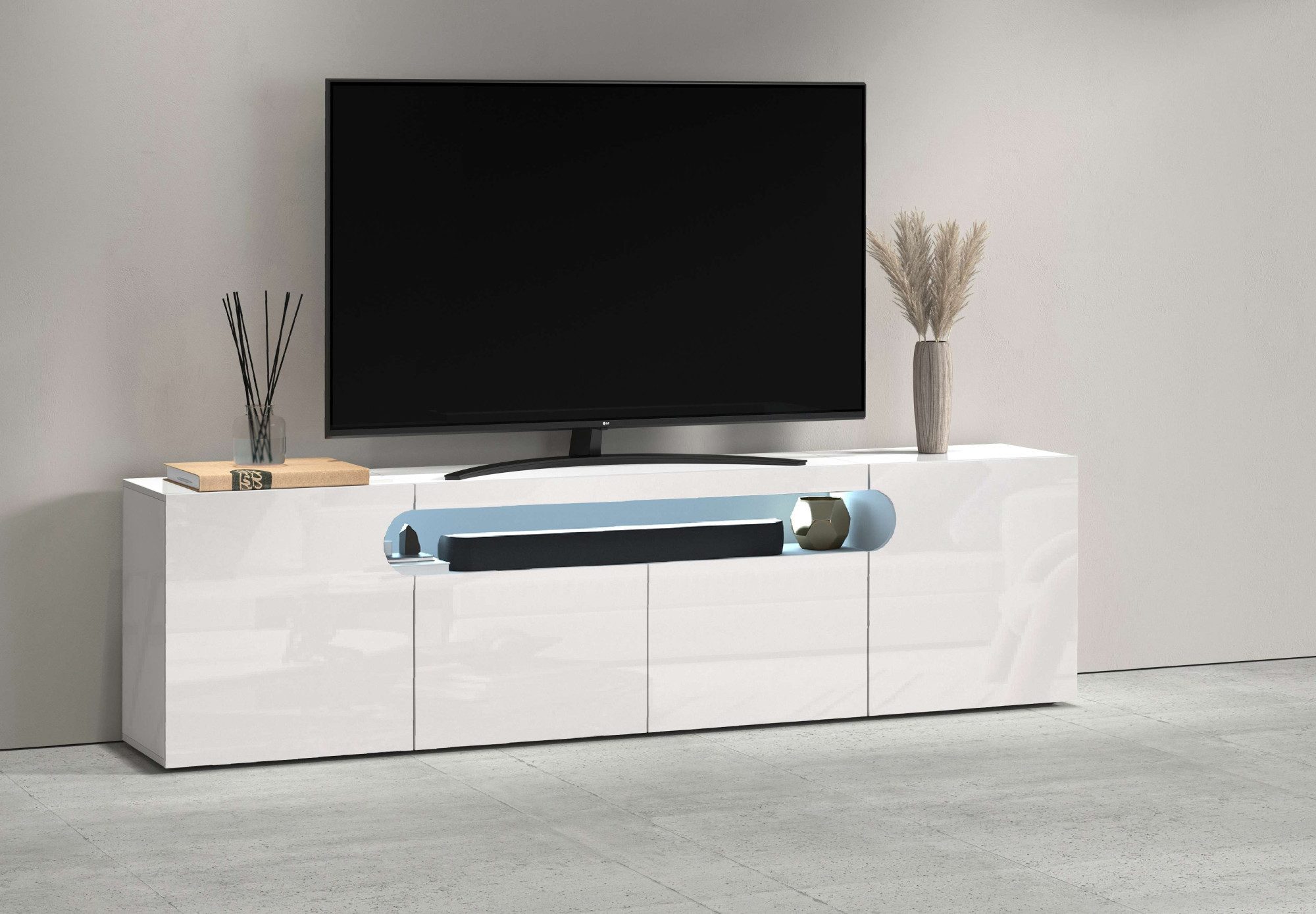 OTTO home Lowboard REAL,Lowboard,TV-Kommode,TV-Möbel,TV-Bank (1 St), Mit 4 Türen, davon 2 abgerundet, die ein ovales offenes Fach bilden