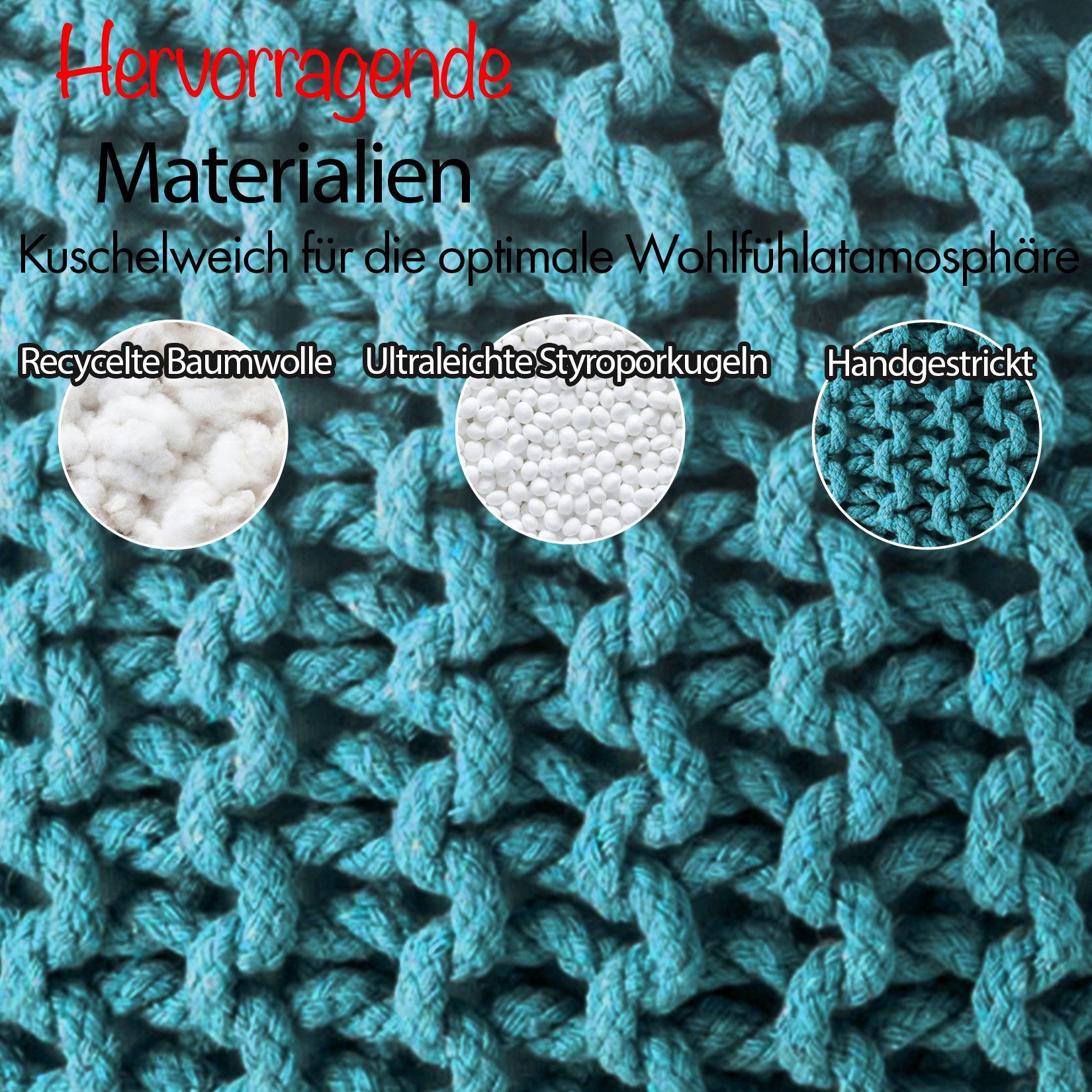 ELYFLAIR Pouf ELYFLAIR® Handgestrickter Pouf Hellblau 100% Material recyceltem aus