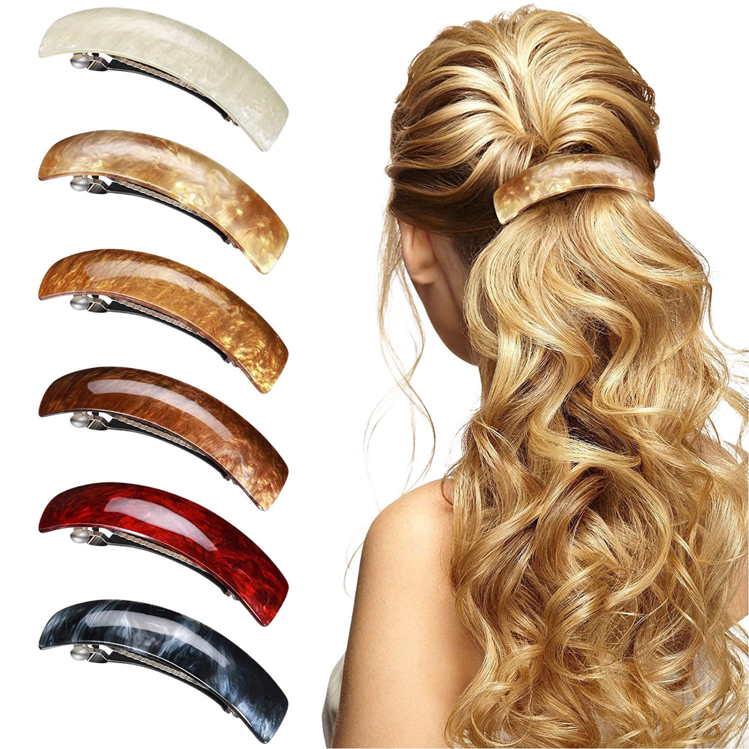 Refttenw Haarspange für Dicke Haare Große Haarklammer Damen 6 St, 6 Farben gemischt-1