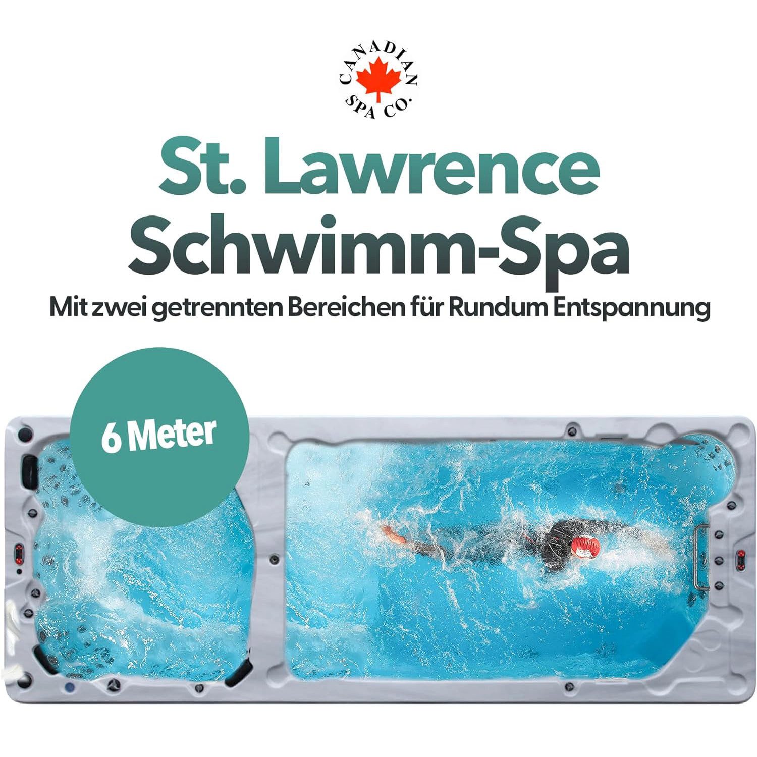Canadian Spa GmbH Whirlpool St. Lawrence 6m Swim Spa, 594 cm x 228 cm, für 7 Personen, Inkl. UV & Ozon
