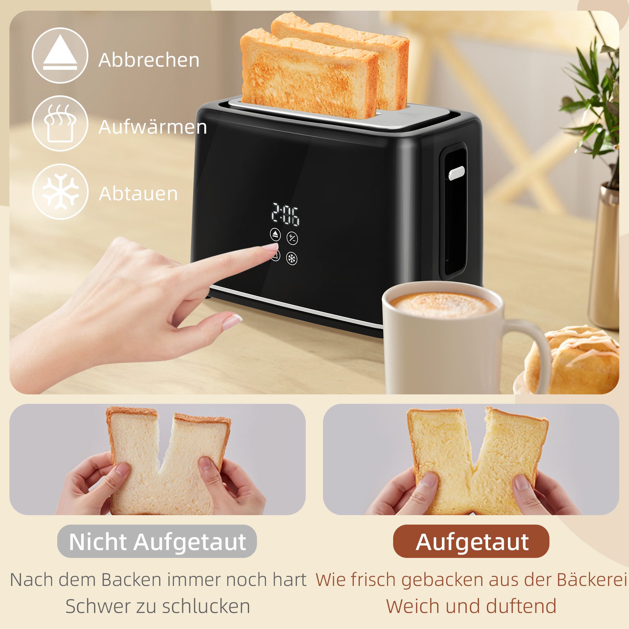 HOMCOM Toaster Wasserkocher Set Edelstahl 1,5L automatisch mit Abschaltung, 2 Schlitze, für 2 Scheiben, 2200 W, 7 Bräunungsstufen, schnelles Kochen, Schwarz – Bild 5 von 5