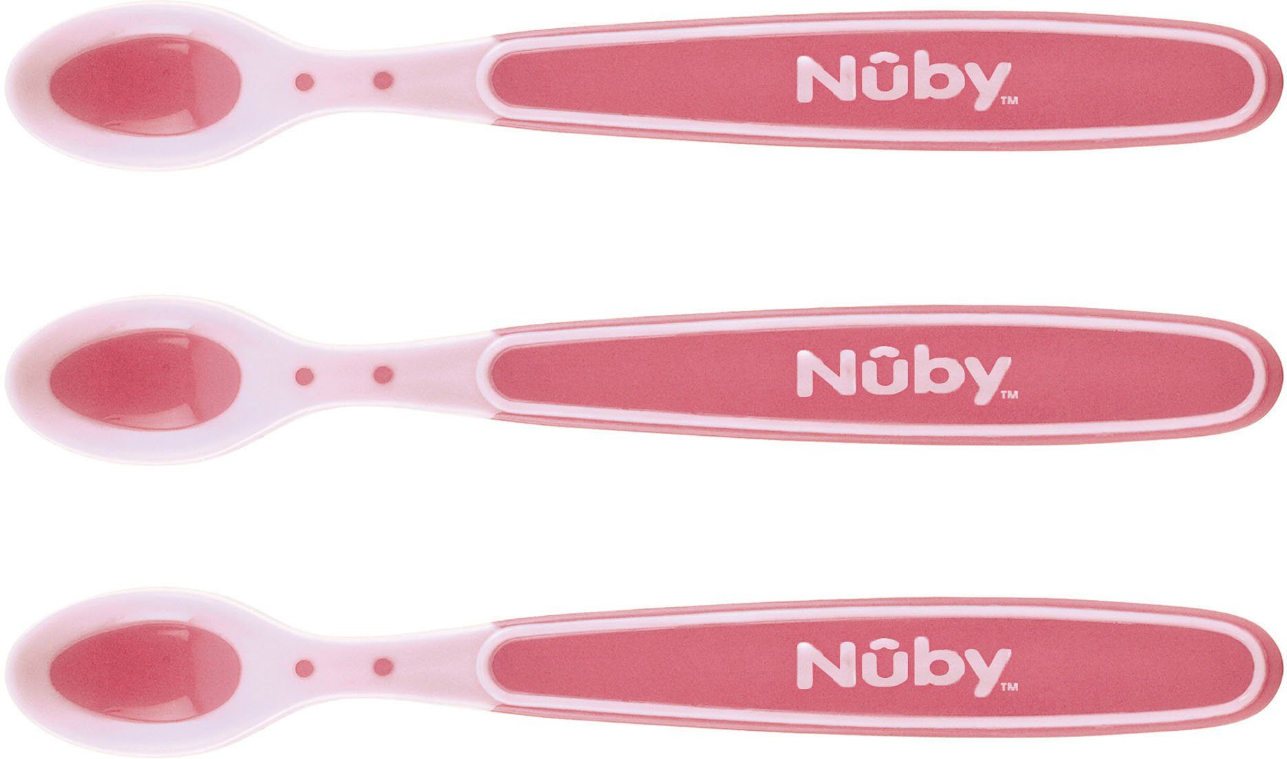 Nuby Stück), 3er Kinderlöffel Breilöffel Soft mit pink Flex, Wärmesensor Set, (3