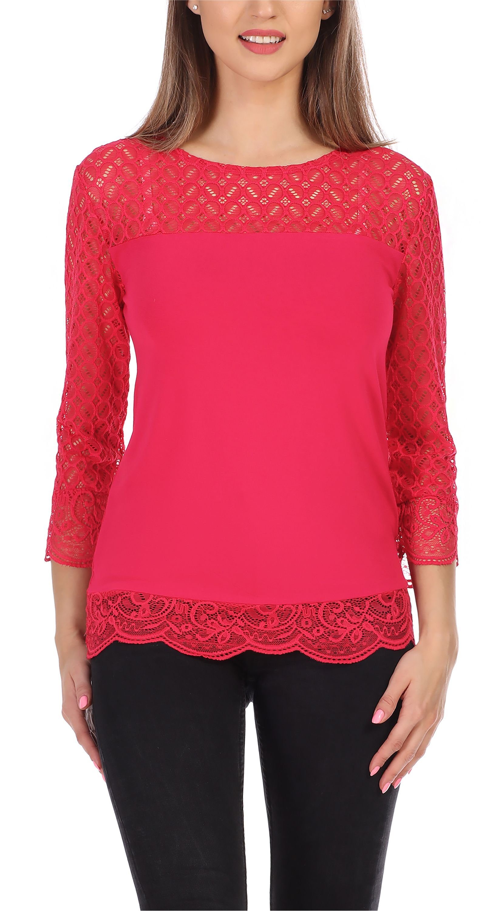 T-Shirt Langes Oberteil Shirt mit Spitze MS10-316