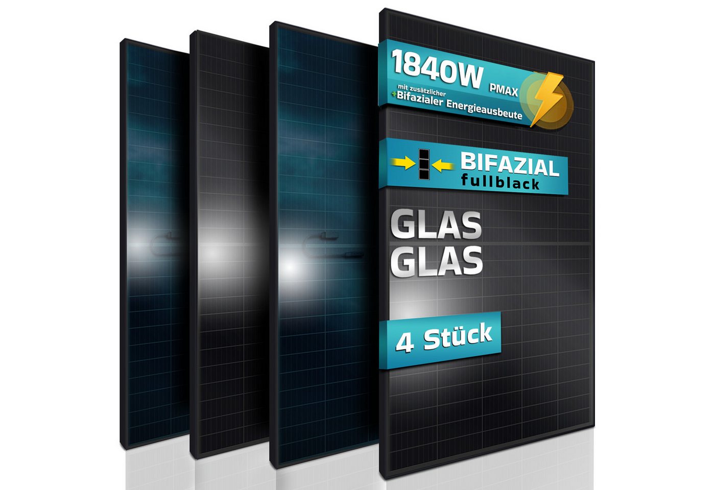 Thumbnail - SUNNIVA Balkonkraftwerk Solarpanele - FULL BLACK Bifazial Glas/Glas 460 Watt, (PV Panel - PMax 460W Bifacial Solar modul...