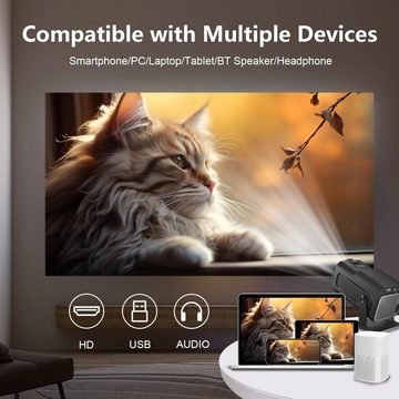 LQWELL Mini Native 1080P 4K Heimkino unterstützt WiFi 6 Portabler Projektor (300 lm, 180-Grad-Winkel, 150-Zoll-Display für Phone/PC/Lap/Xbox/Stick)