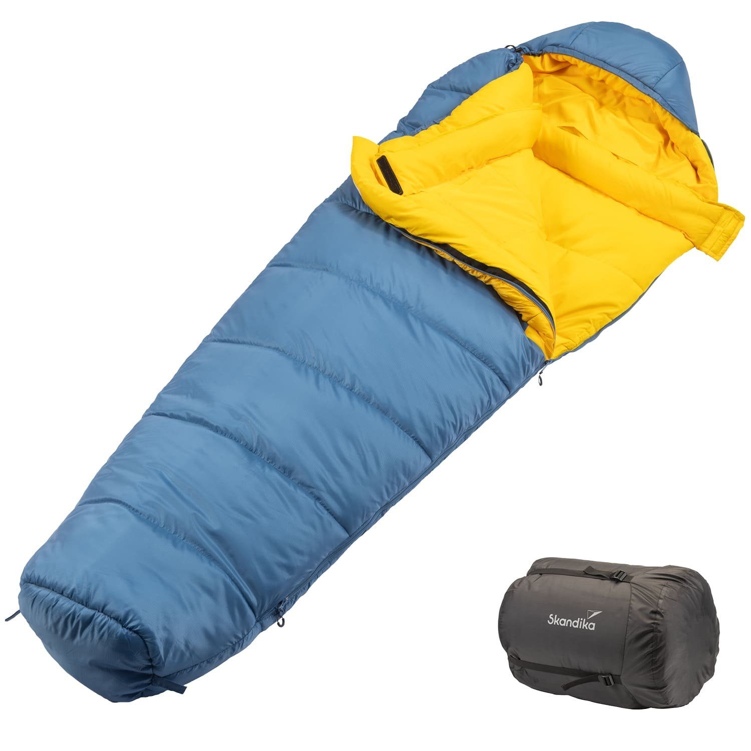 Skandika Mumienschlafsack Gjora, Camping Schlafsack für Erwachsene, kompakt, wasserabweisend, 3-4 Jahreszeiten, Nylon-Ripstop, Packsack, 205 x 80/50 cm, Wandern