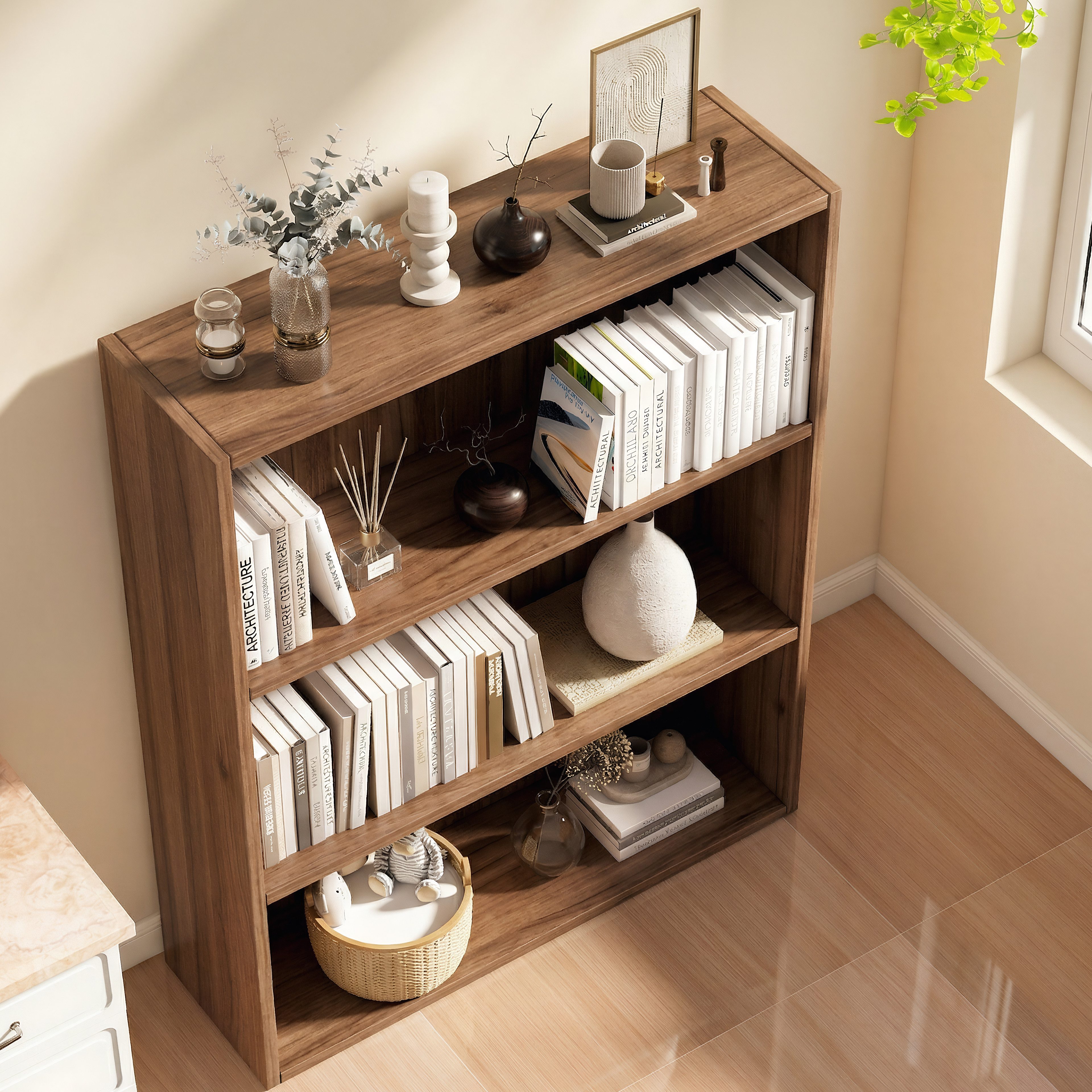 oyajia Bücherregal Bücherregal 100cm für Wohnzimmer Home Office,3-Stöckiges, Standregal, Büroregal, 3 Fächer, Holzwerkstoff, 80x24x100cm (BxTxH)