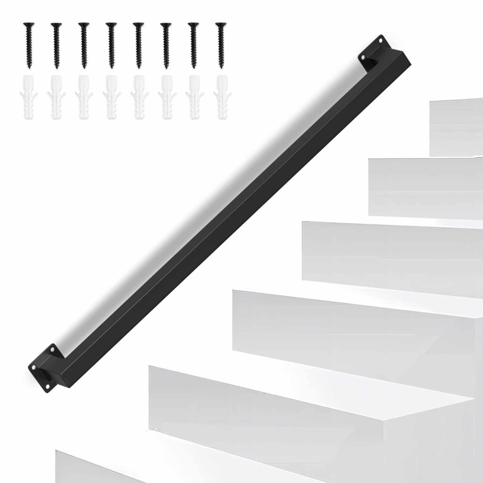 Clanmacy Treppengeländer 80 cm Schwarz, aus Eisen, 30 x 30 mm, einteilig, für Treppe und Flur