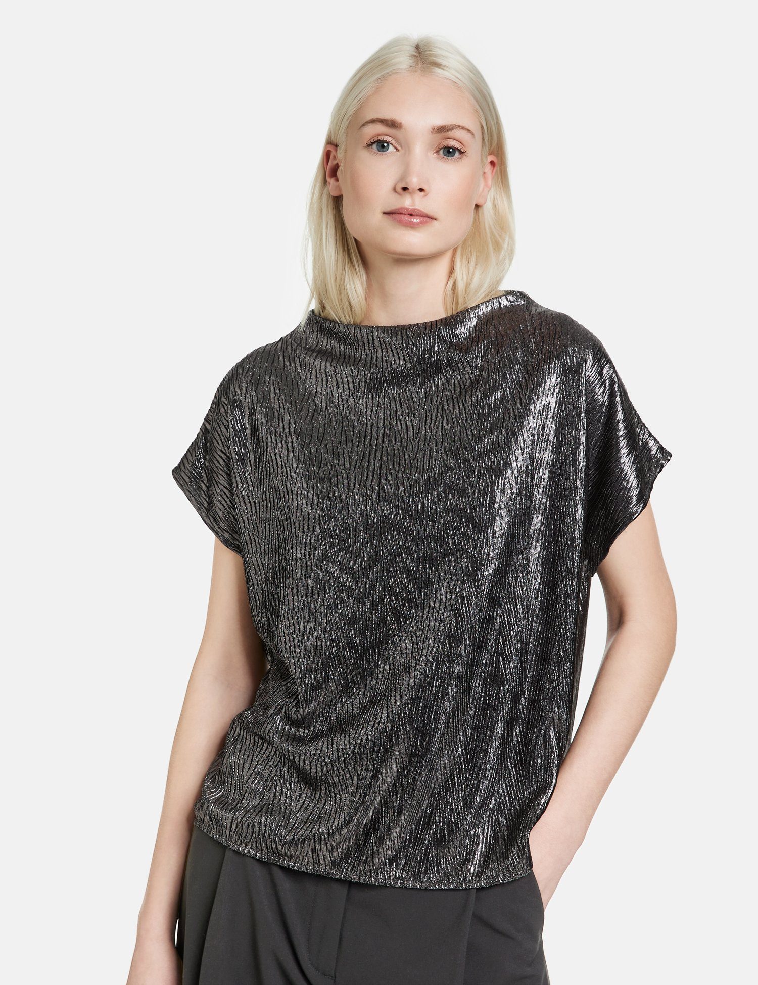 Struktur-Qualität Glam-Shirt Grau Kurzarmshirt aus Taifun glanzvoller