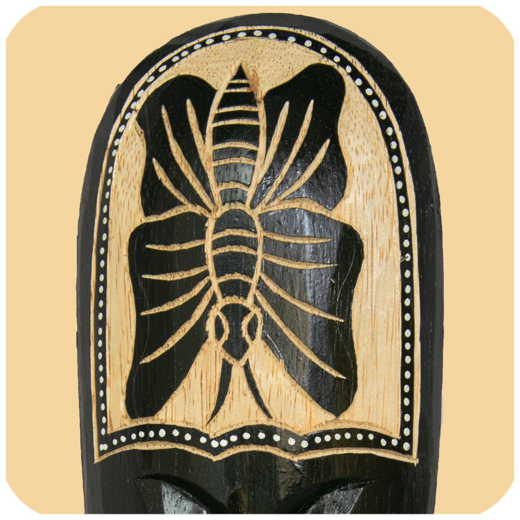 SIMANDRA Wanddekoobjekt Afrikanische Holzmaske 30 Schildkröte geschnitzt Schmetterling Aufhängung Schlange mit cm