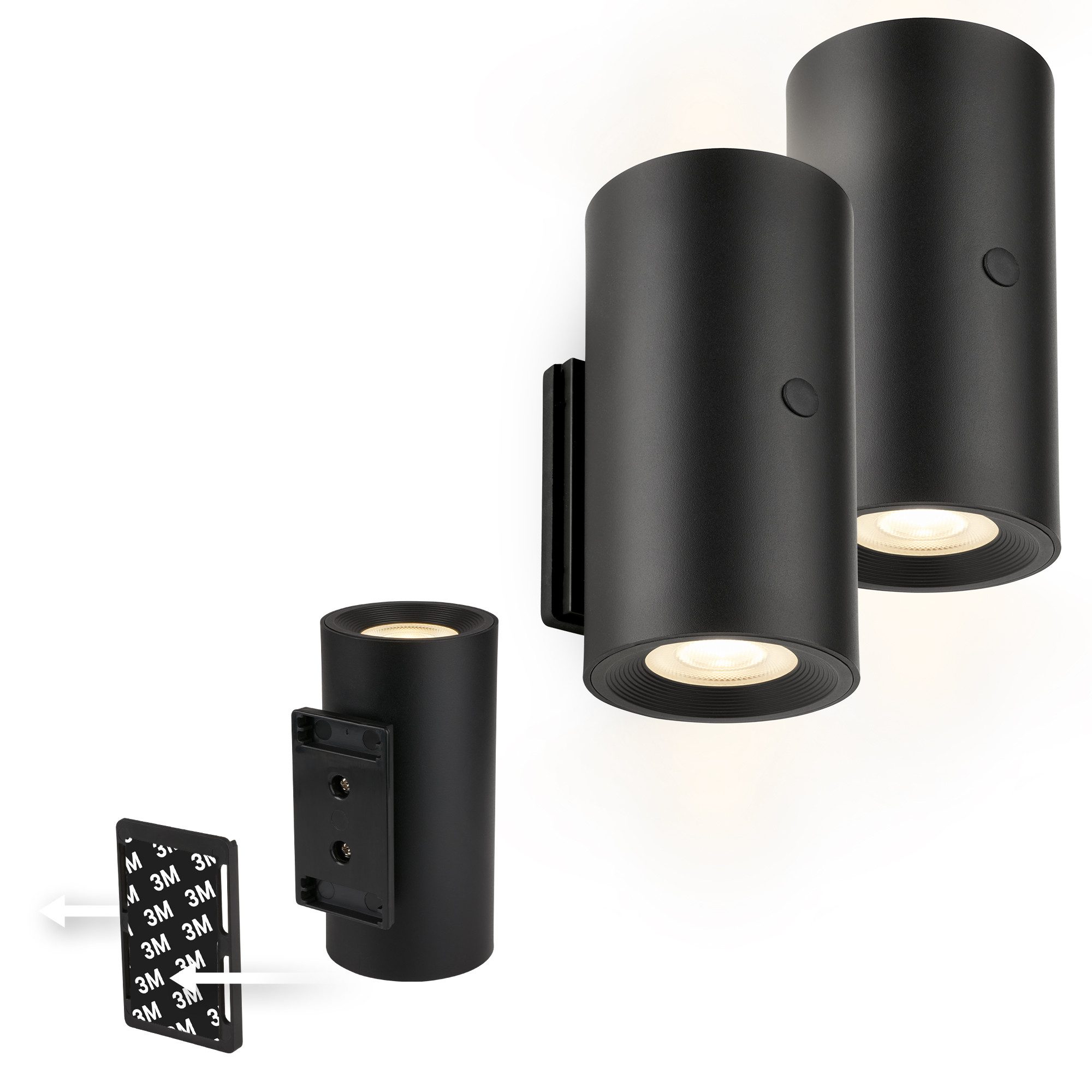 Briloner Leuchten LED Wandleuchte ISY, Dimmfunktion, LED fest integriert, Warmweiß, 6,1 x 12 cm (DxH) Schwarz 2 W ohne Stromanschluss Flur 2er-Set