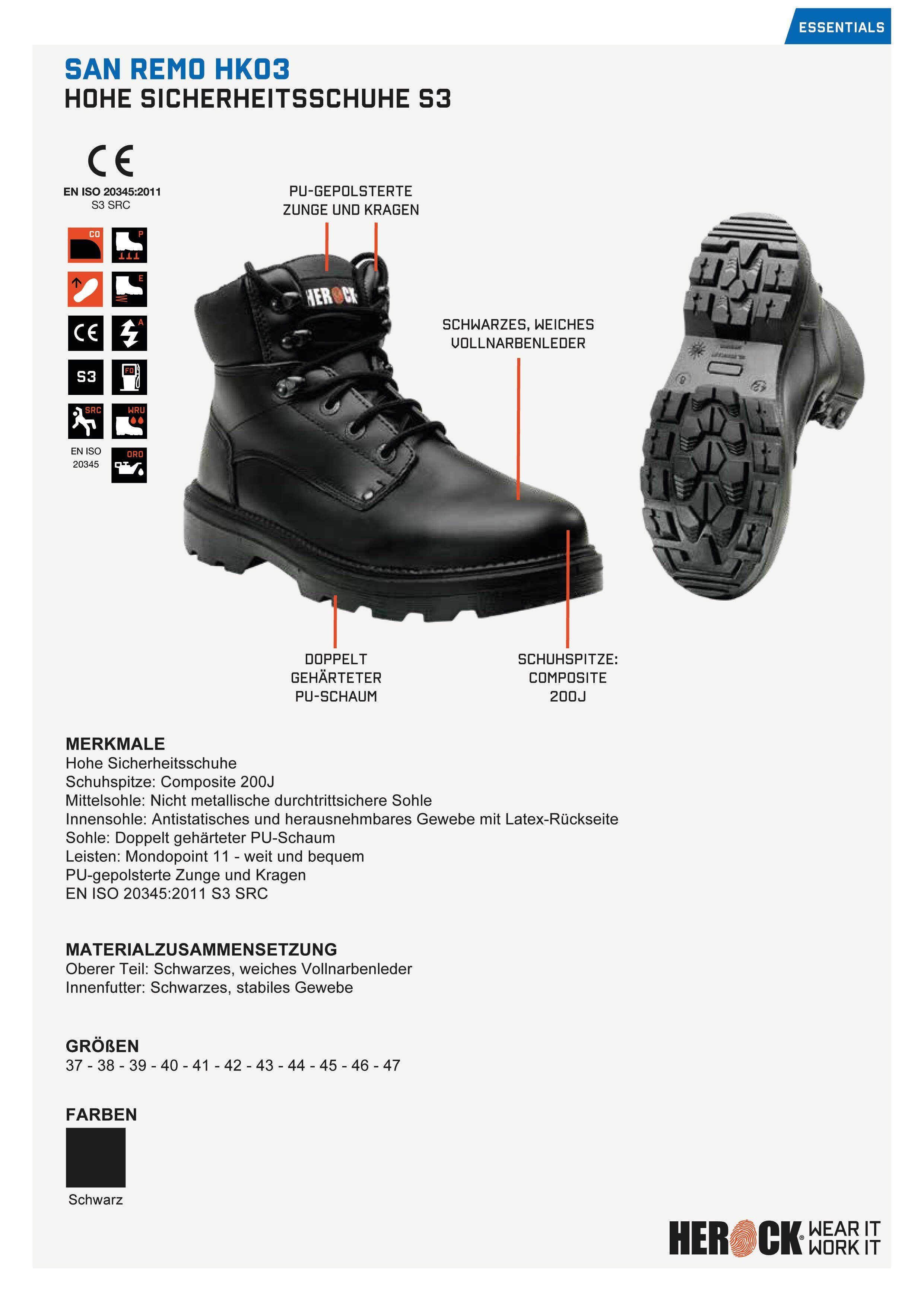 Herock San Remo Compo Schuhe rutschhemmend, durchtrittschutz, und Sicherheitsschuh weit High S3 leicht