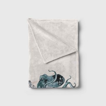 Sinus Art Handtücher Handtuch Strandhandtuch Saunatuch Kuscheldecke Kunstvoll Ozean Blumen Oktopus Motiv, Baumwolle-Polyester-Mix (1-St), Handtuch