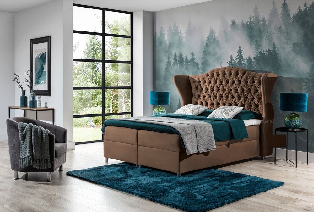 99rooms Boxspringbett Adele (Schlafzimmerbett, Bett), mit Taschenfederkern Matratze, Topper, Bettkasten, Kopfteil gepolstert