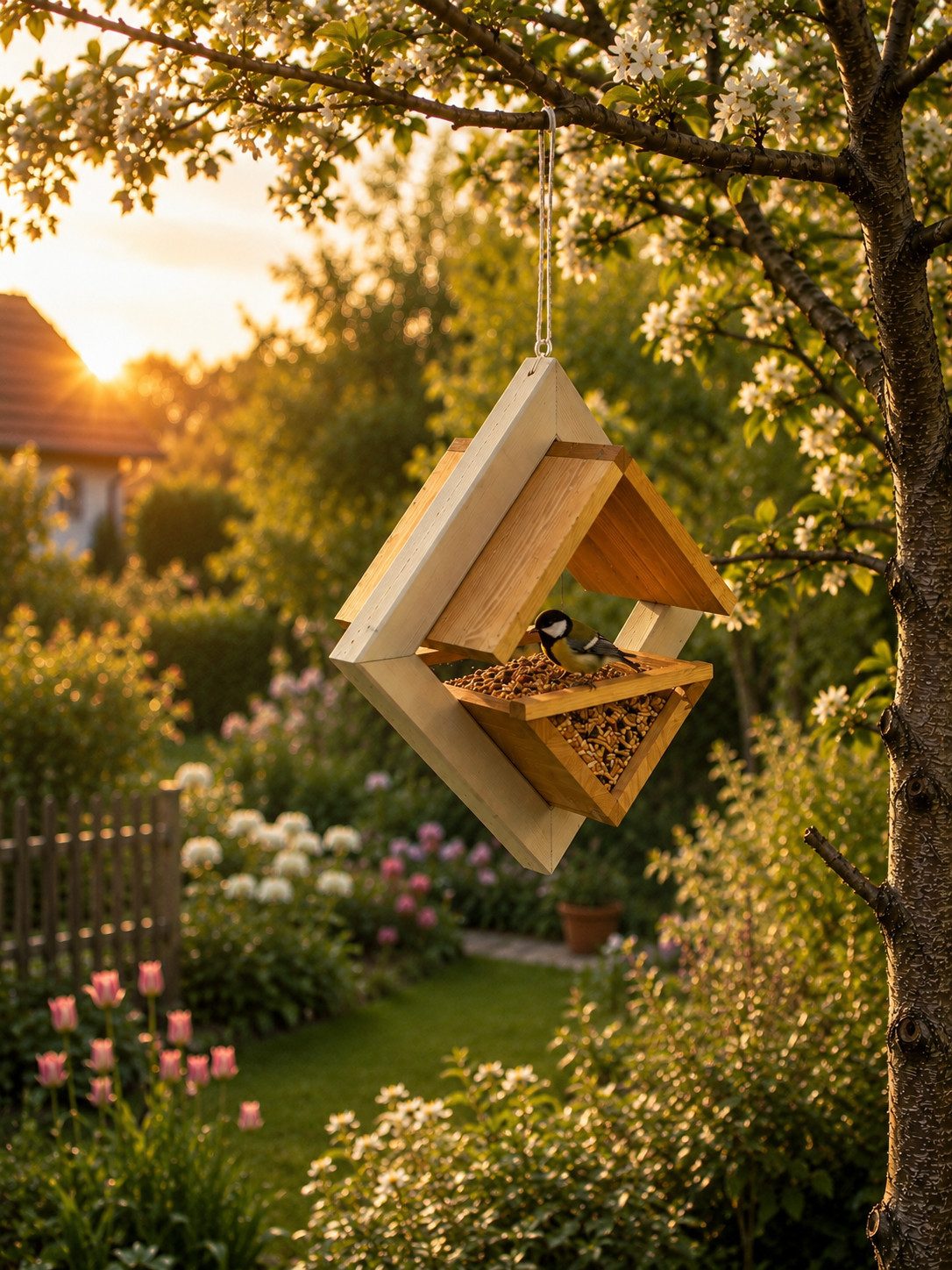 Holzdekoladen Vogelhaus Vogelhaus Holz zum Aufhängen – Vogelfutterhaus für Garten & Balkon