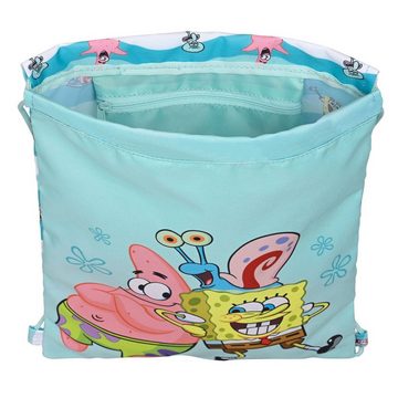 Spongebob Schwammkopf Rucksack Rucksacktasche mit Bändern Spongebob Stay positive Blau Weiß 26 x 34 x 1 cm