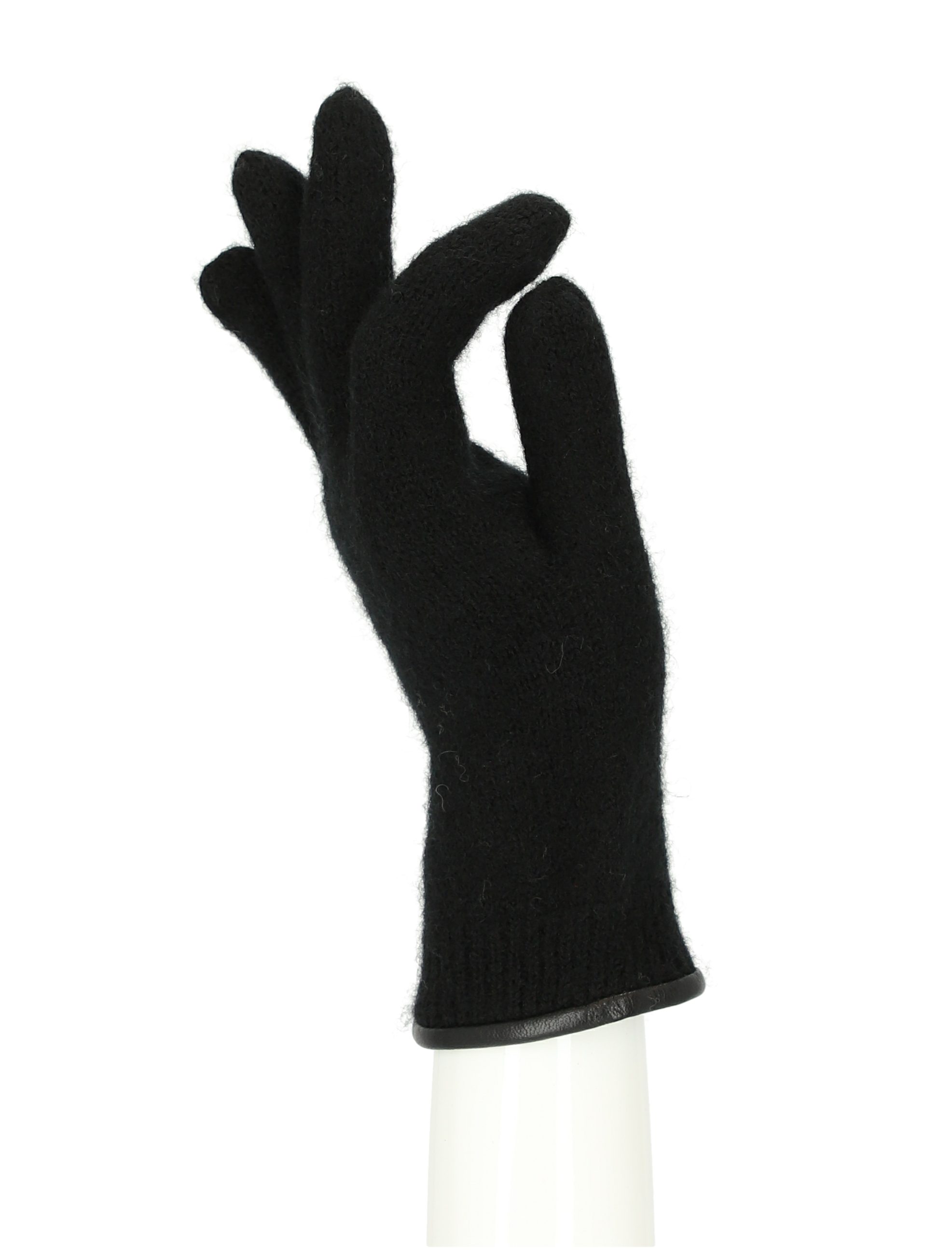 halsüberkopf Accessoires aus Handschuh Lederkante Strickhandschuh mit gewalkter schwarz Wolle Strickhandschuhe