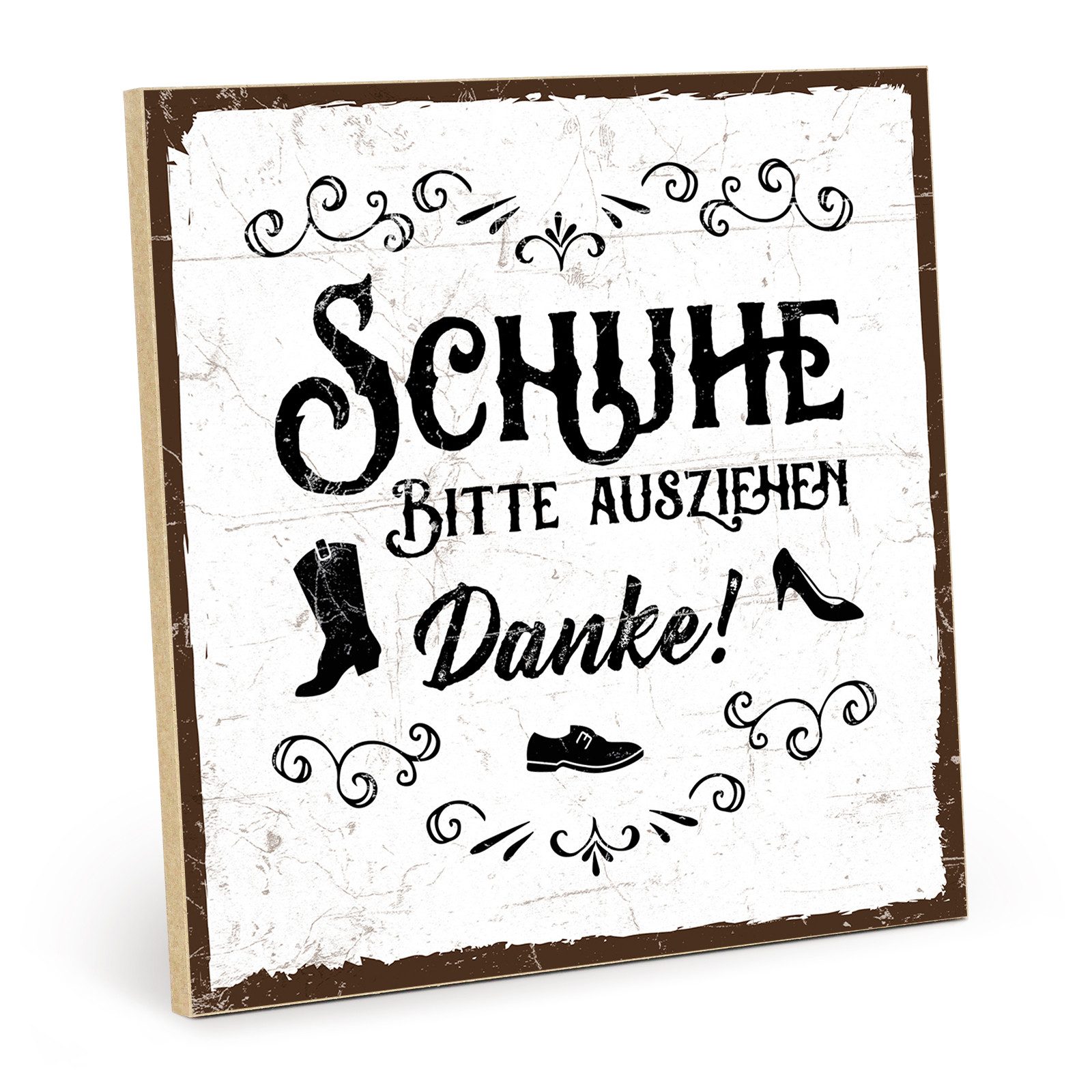 TypeStoff Wandbild Holzschild mit Spruch – Schuhe bitte ausziehen, Schuhe ausziehen