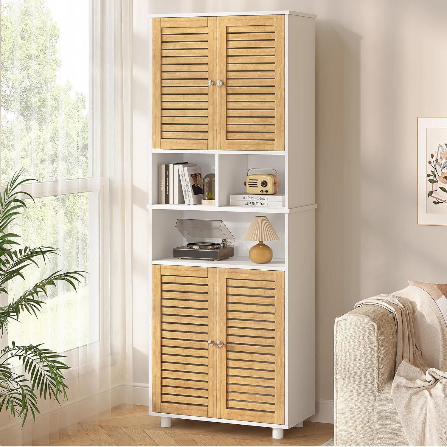 MSMASK Hochschrank Badezimmerschrank mit 3 offenen Fächern und verstellbaren Ablagen (1-St) für Wohnzimmer, Küche und Bad, 60 x 30 x 170 cm, Holzfarben – Bild 4 von 5