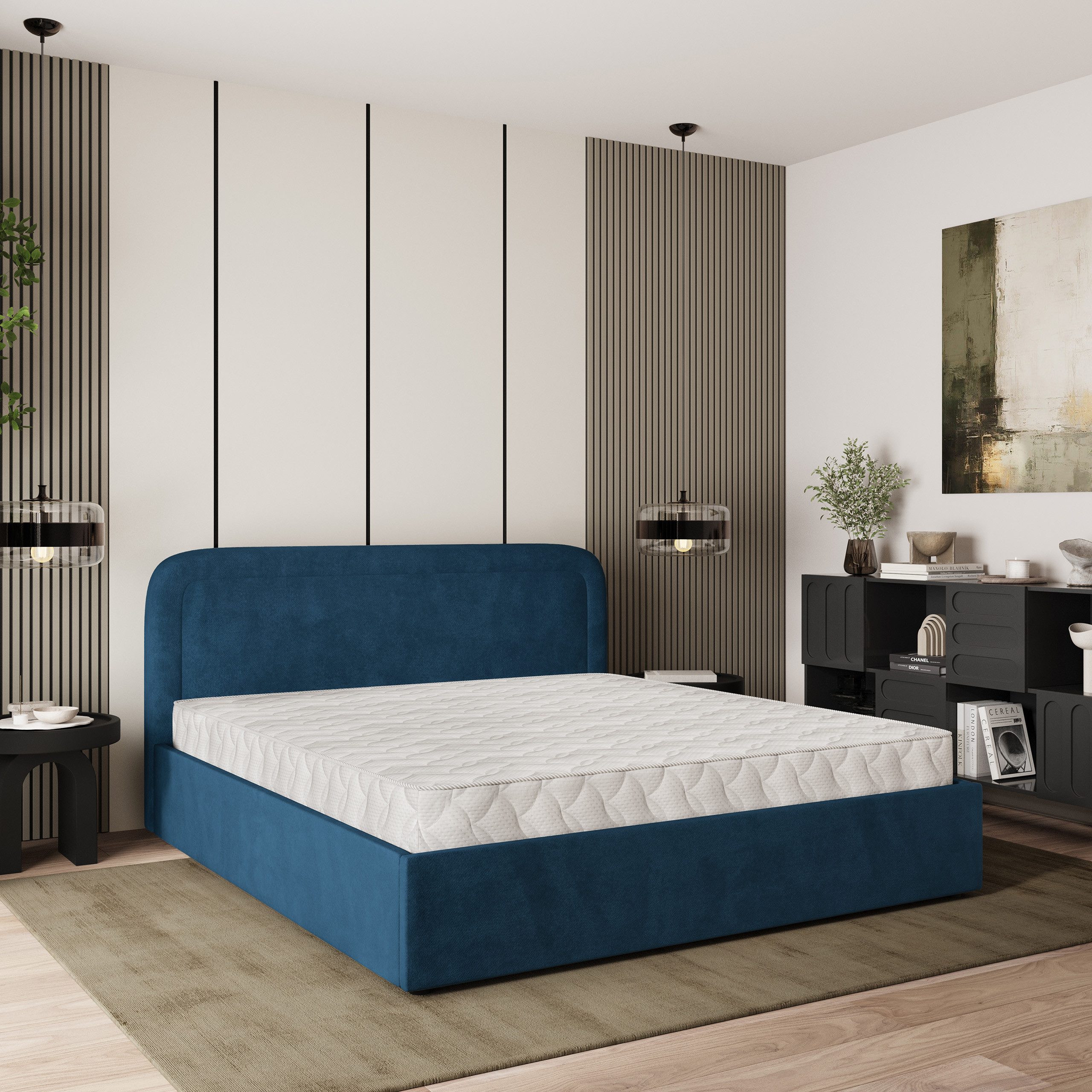 Masseno Polsterbett BENIRA 120x200 cm blau (mit Bettkasten und Lattenrost)