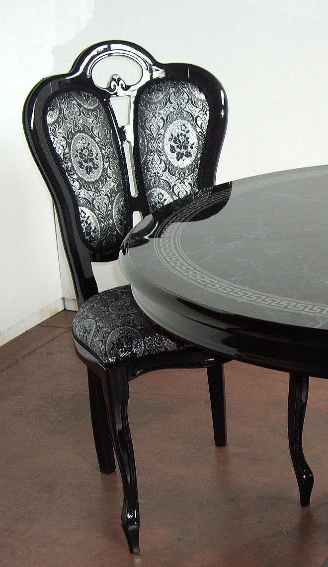 JVmoebel Stuhl, Stuhl Schwarz Holz Esszimmer Polster Design Silber Wohnzimmer Stühle Italy Made