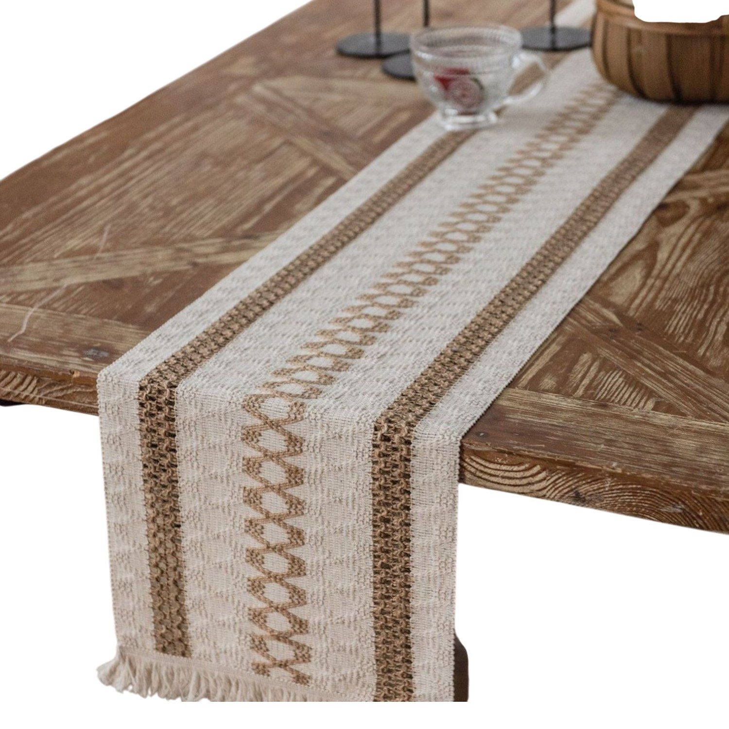 LAPAPRO Tischläufer Baumwoll Leinen Tischläufe,Hohlweben Bauernhaus Stil Tischdekoration, 30cm wide and 120 cm long