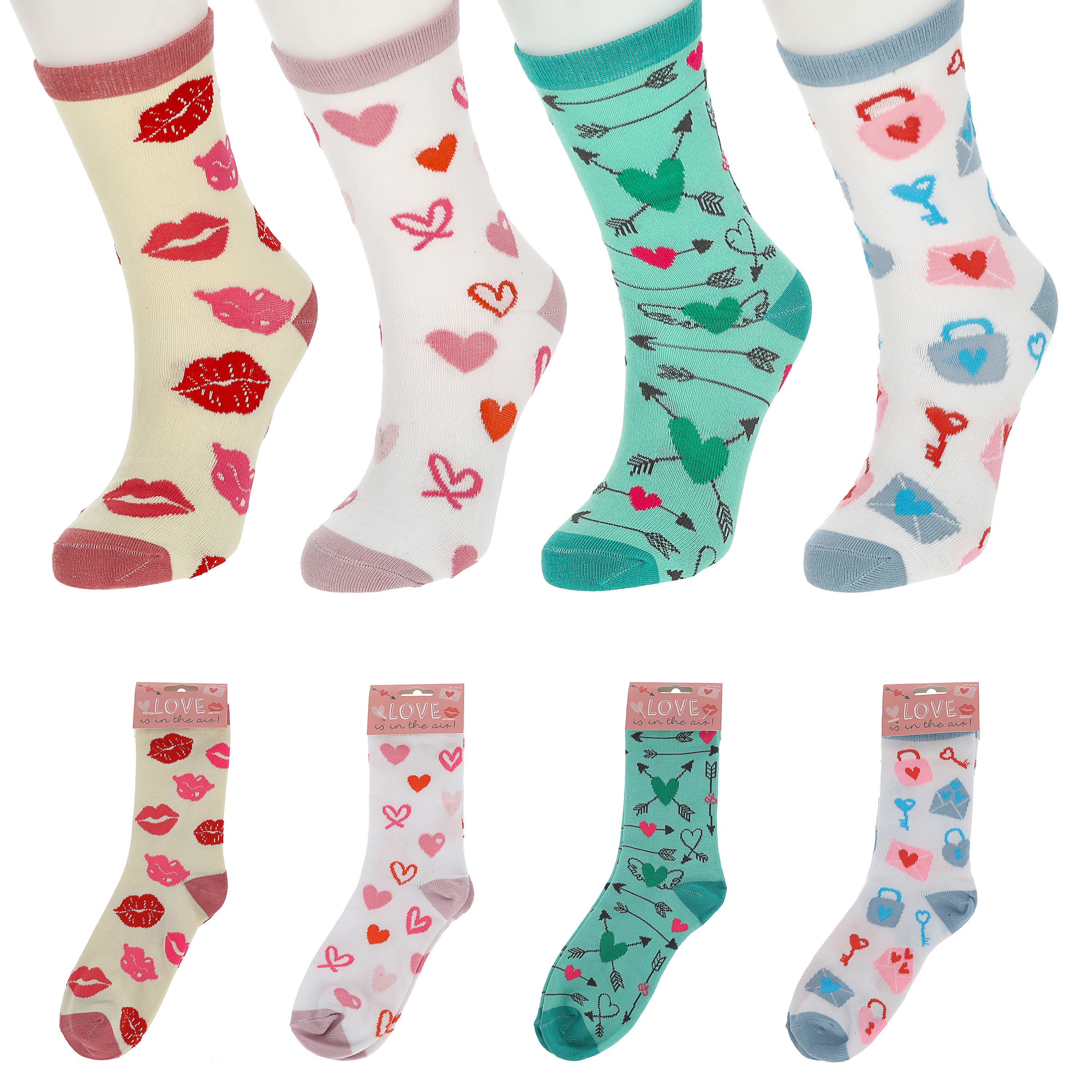 CEPEWA Socken Herrensocken Love 4er Pack 42-46 bunt Polyester Baumwolle Elasthan