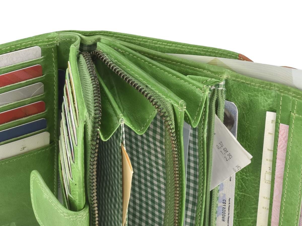 Mika Geldbörse orange-grün Color, bunt, 15x10cm Portemonnaie, Kartenfächer, Damenbörse, 12